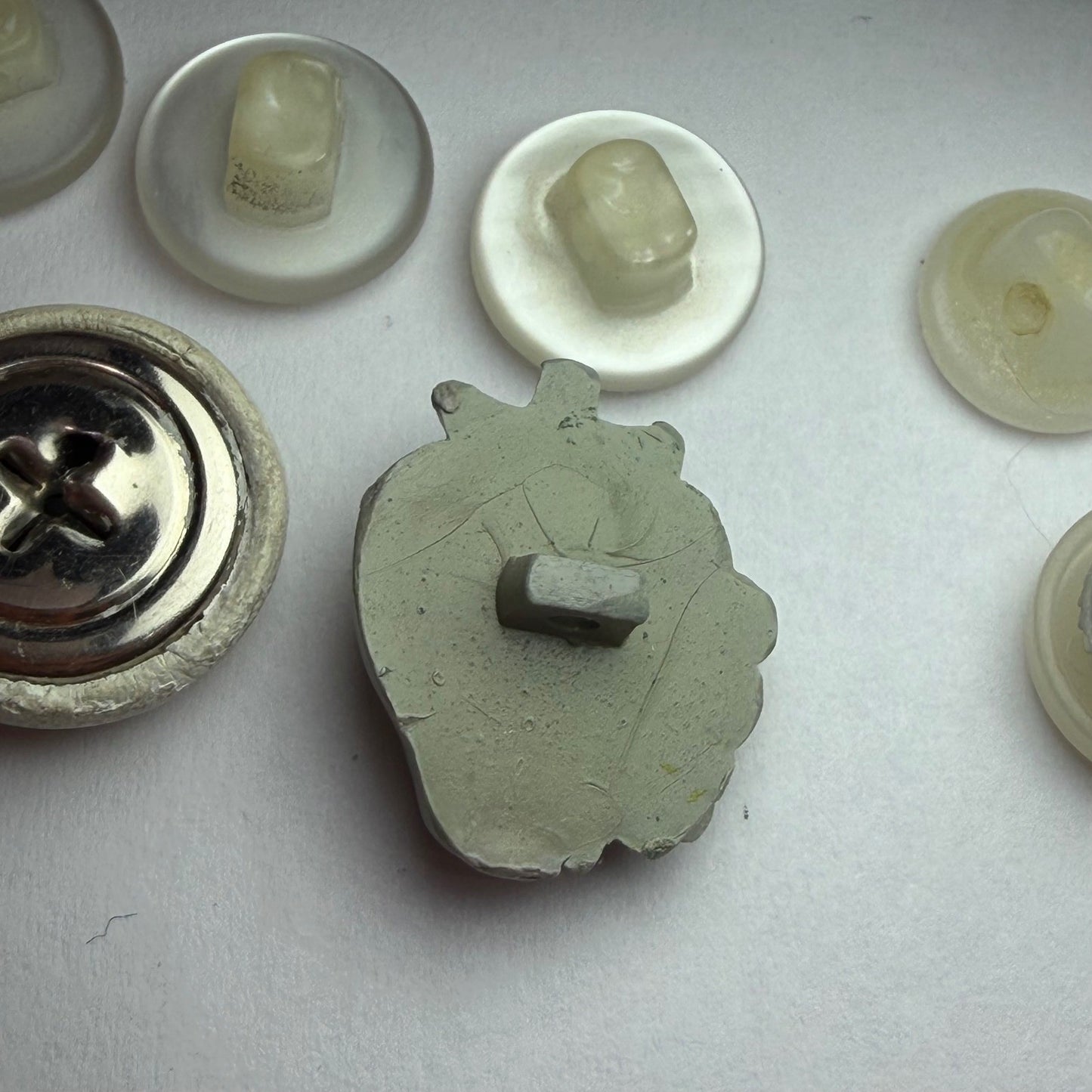 Vintage White Button Lot Mixed Size Shank Buttons Early Plastic Milk Glass Sew