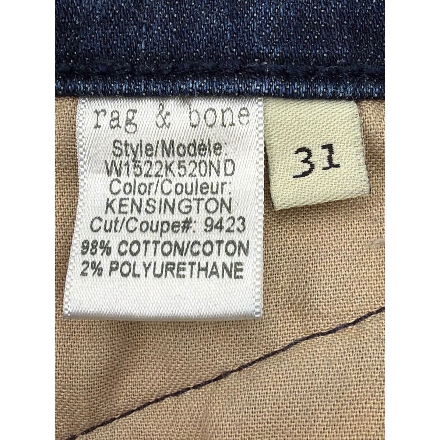 Rag & Bone Kensington Skinny Jeans Y2K Grunge Dark Wash Zip Ankle Stretch Sz 31