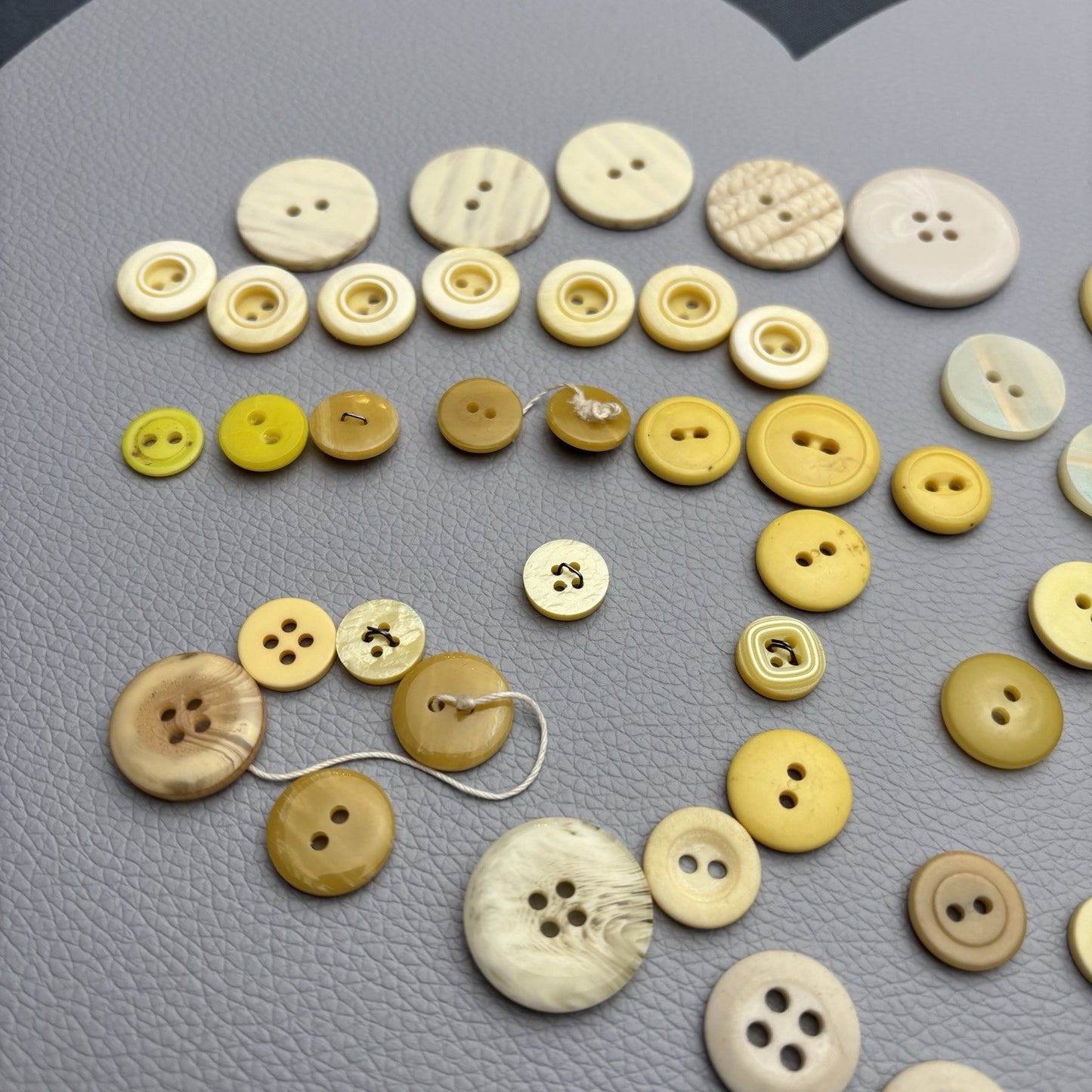 Vintage Yellow Beige Button 62 Lot Two Hole Four Hole Early Plastic Casein Stone