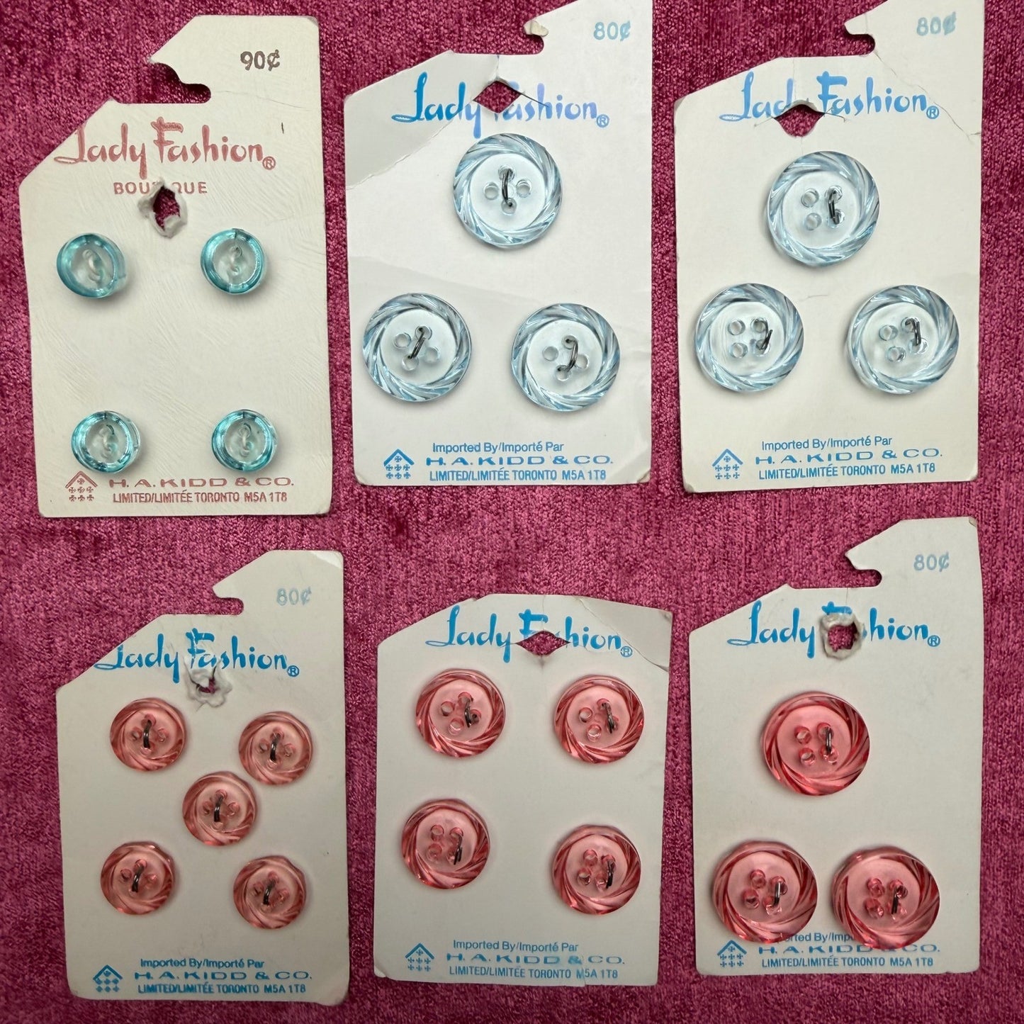 Lady Fashion Vintage Buttons Lot Pink Blue Swirl Pastel Retro Notions NIP 22pc