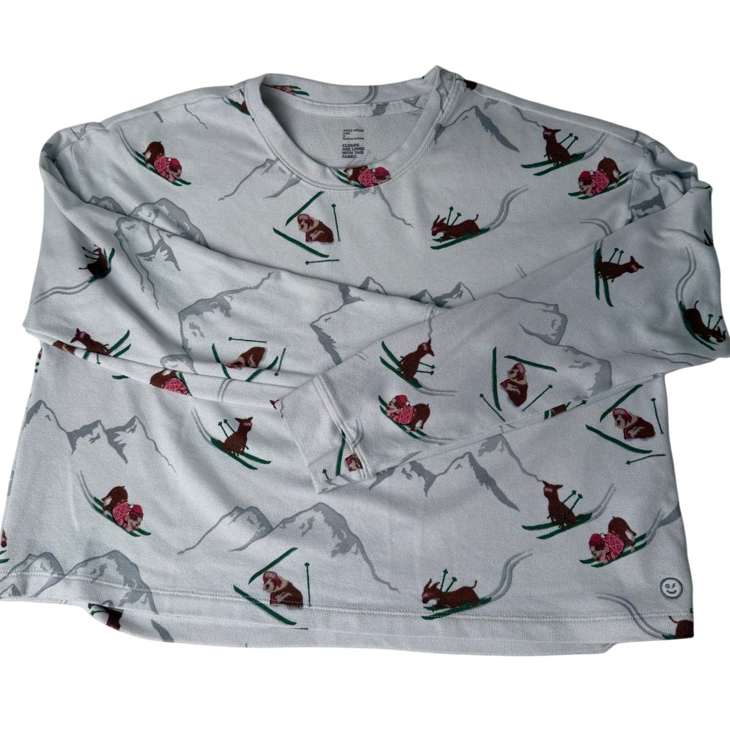 Gilly Hicks Sleepwear Pajamas Set Long Sleeve Top Pants Skiing Snail Print