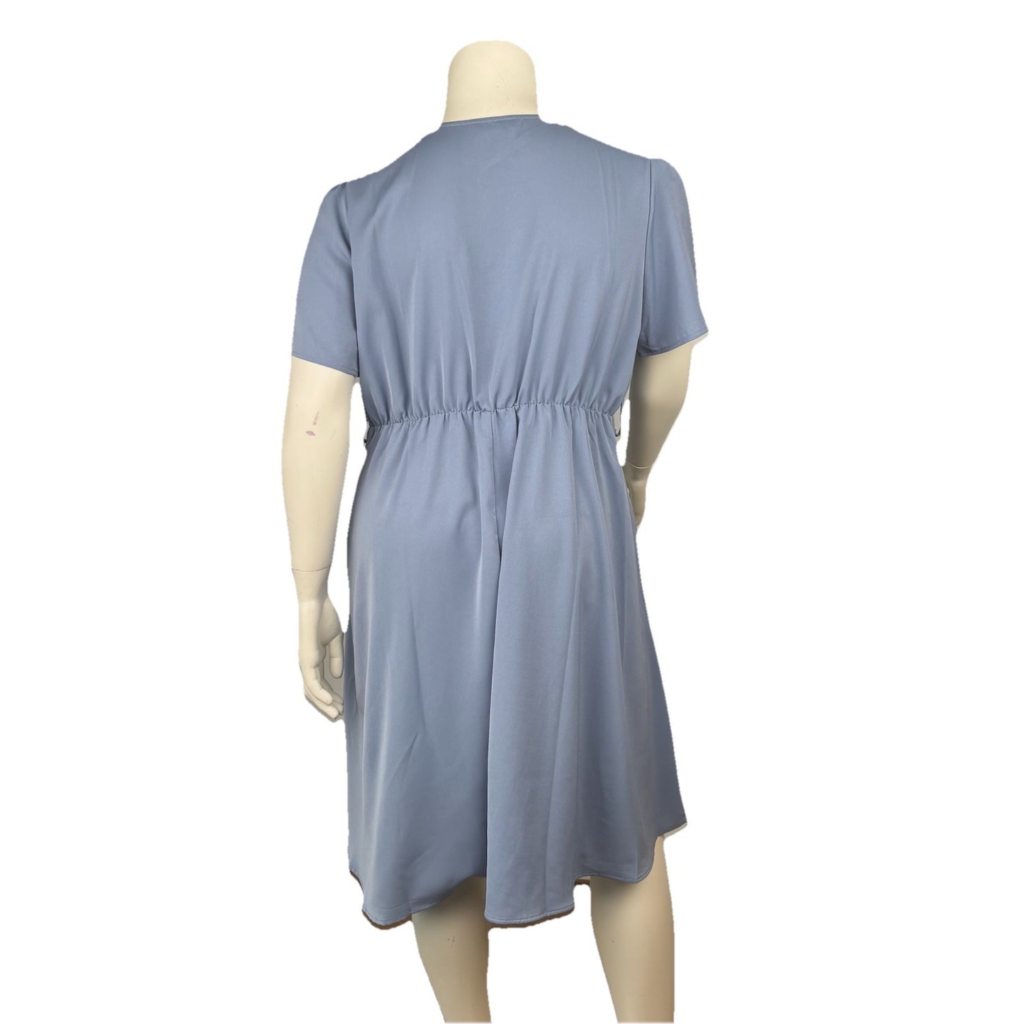 BloomChic Dusty Blue Puff Sleeve Midi Dress Size 14–16 Keyhole Neckline Pockets