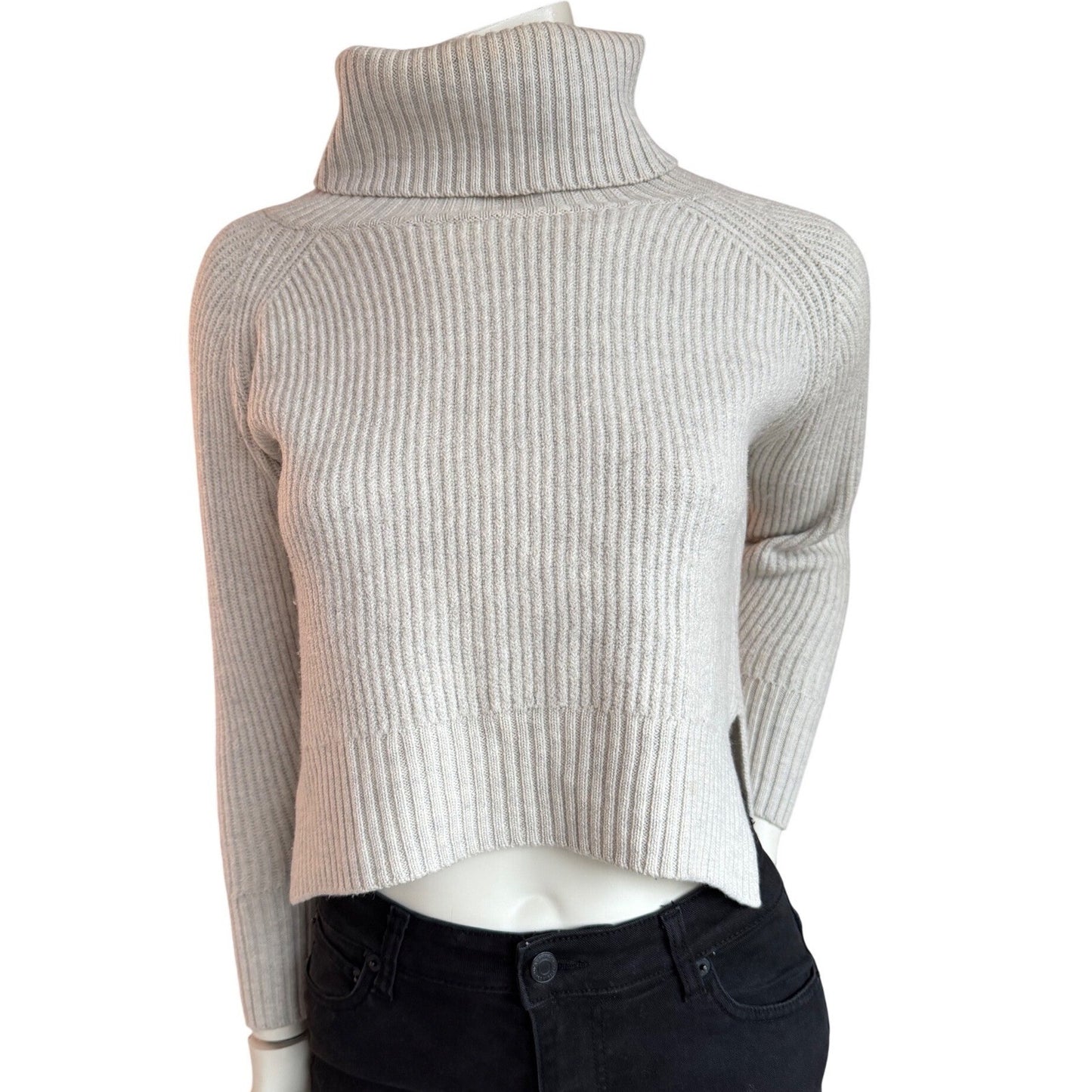 Aritzia Sweater Wilfred Free 100% Merino Wool Ribbed Turtleneck Gray Old Money