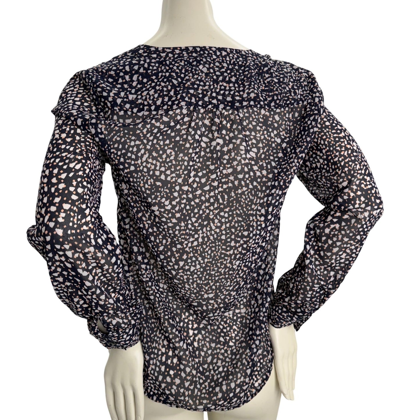 Banana Republic Blouse Womens Navy Blue Abstract Print Office Siren Career  S/P