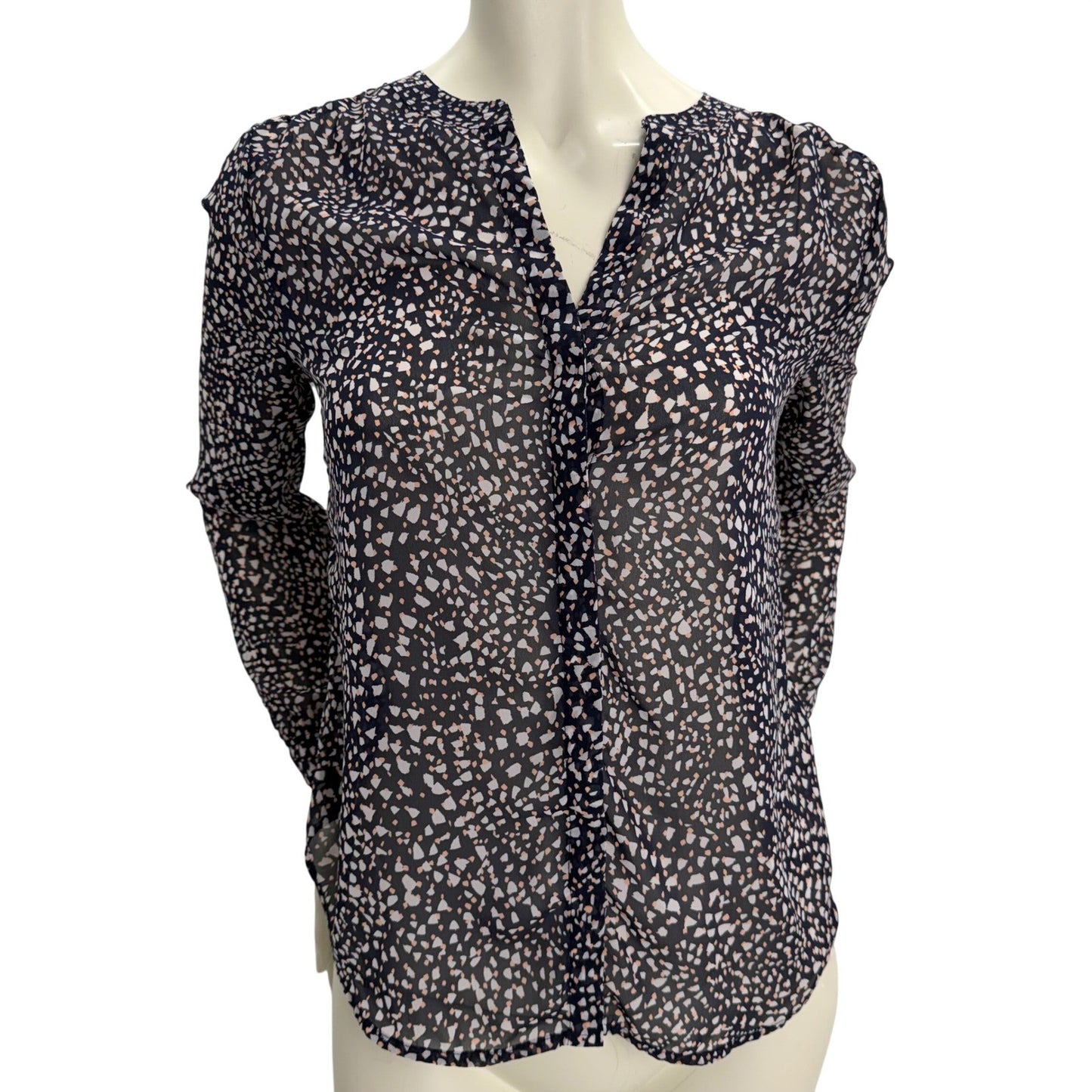 Banana Republic Blouse Womens Navy Blue Abstract Print Office Siren Career  S/P