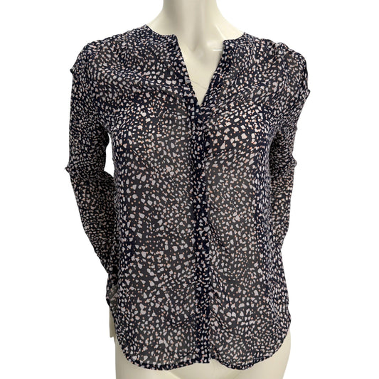 Banana Republic Blouse Womens Navy Blue Abstract Print Office Siren Career  S/P