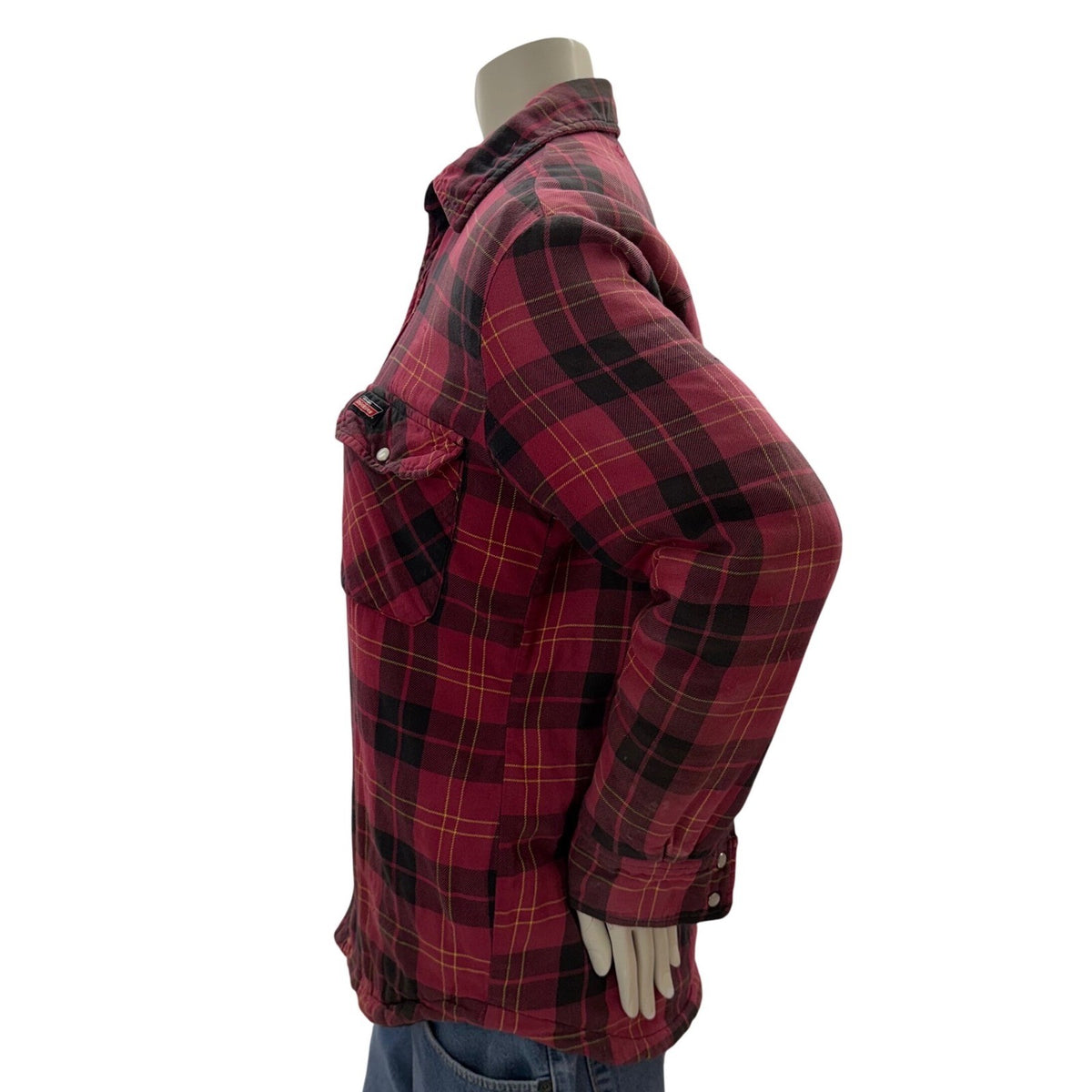 Dickies Mens Red Black Plaid Flannel Shirt Distress workwear Size Small thrashed