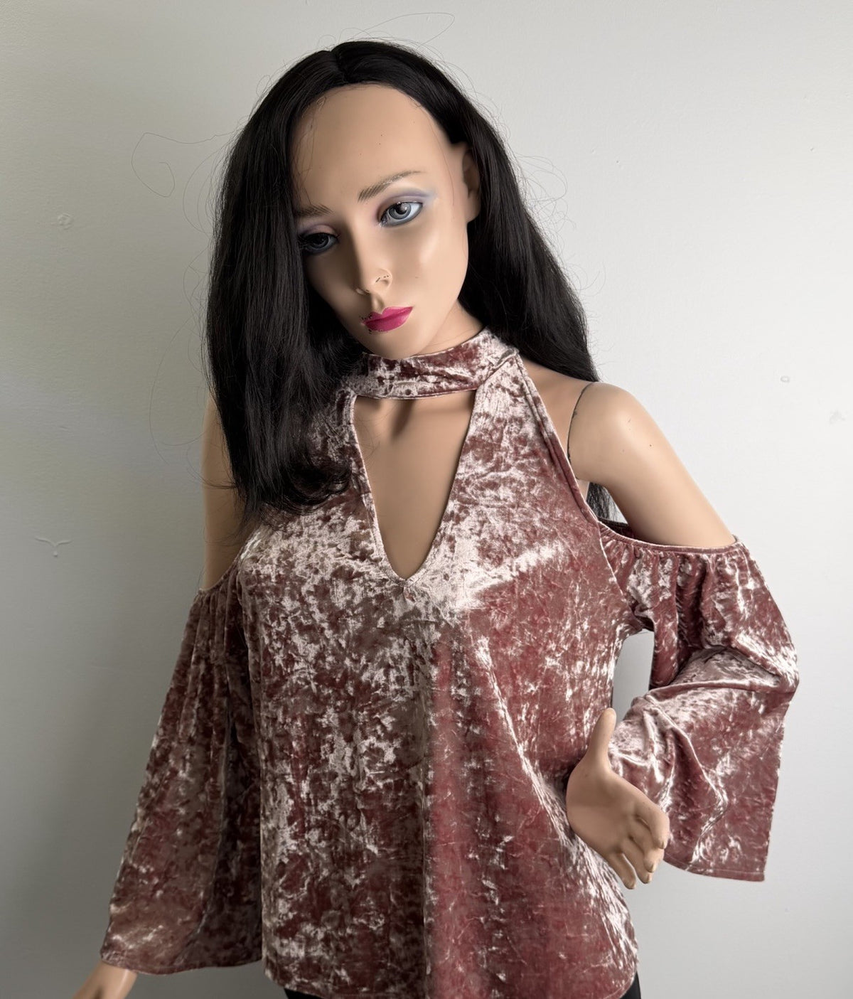 Boho Crushed Velvet  Cold Shoulder Top Whimsigoth Fairycore Princesscore Pastel