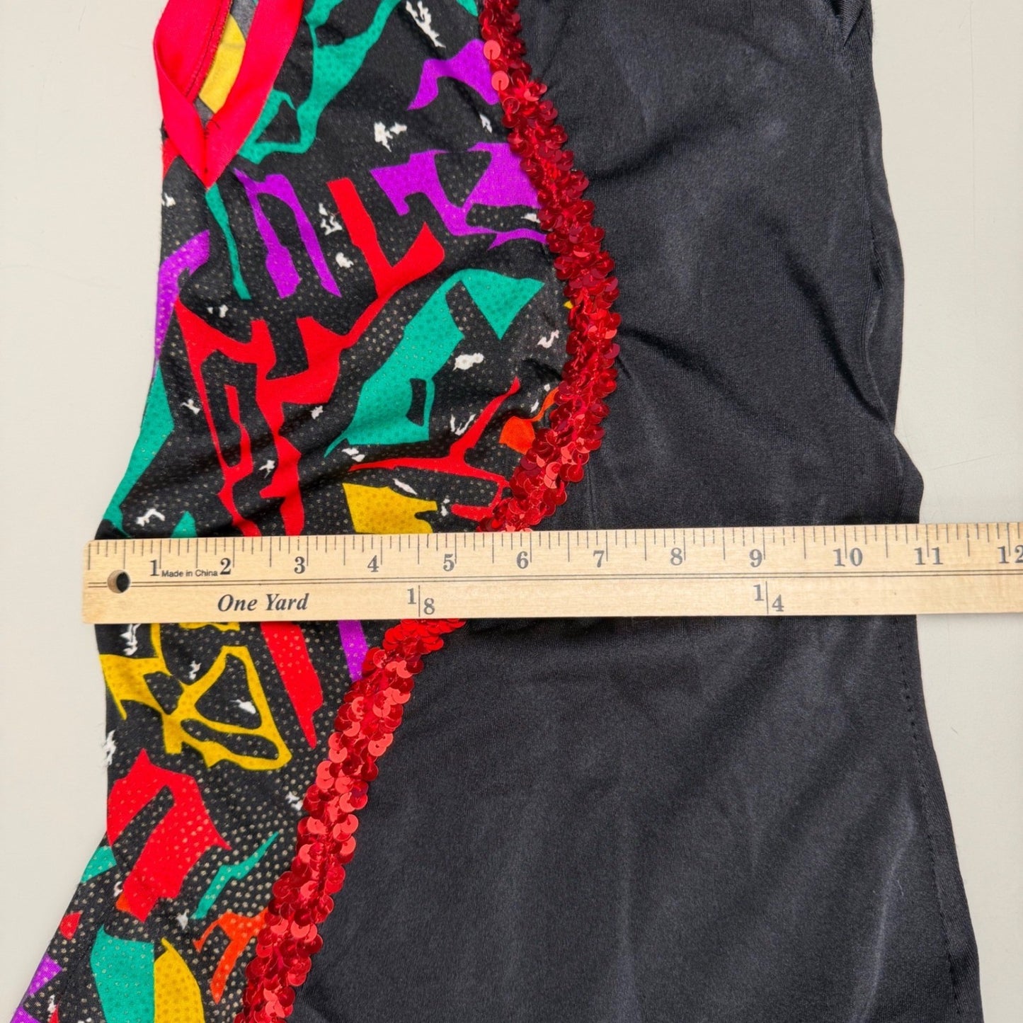 Handmade Dance Jumpsuit Neon Geometric Bell Bottom Sequin Retro 90s Youth Small