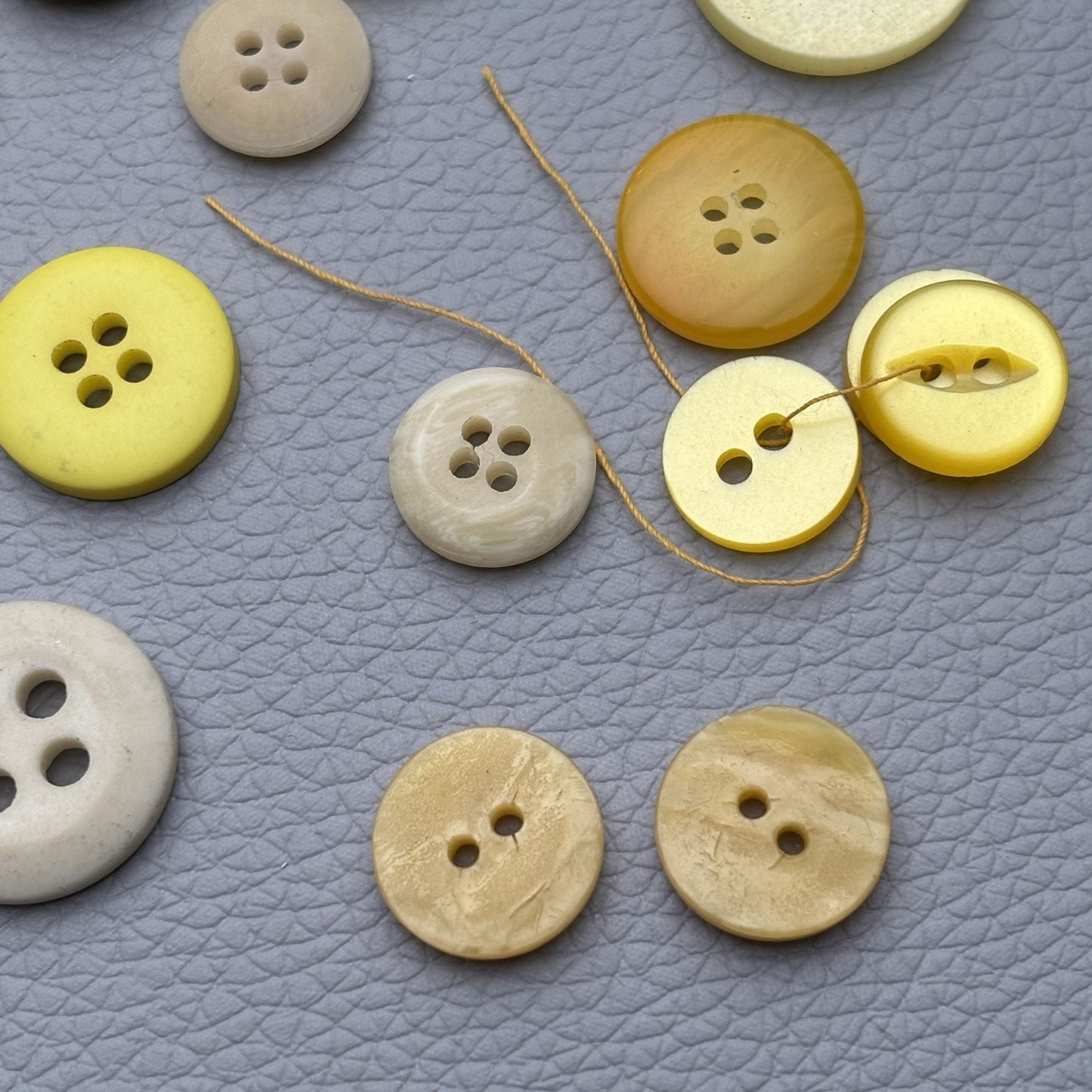 Vintage Yellow Beige Button 62 Lot Two Hole Four Hole Early Plastic Casein Stone