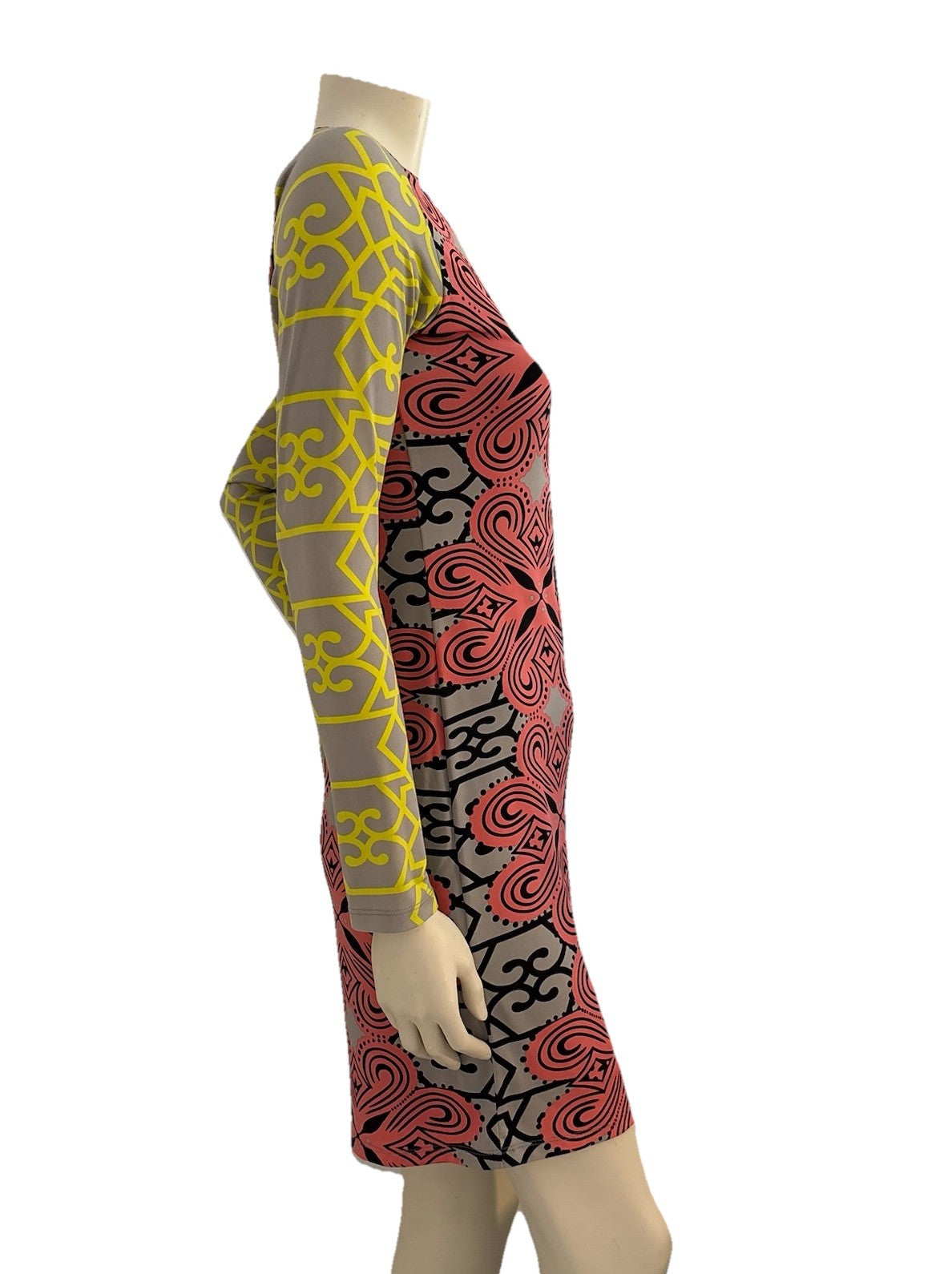 Analili Bodycon Dress -Geometric Mod Print - Long Sleeve Medium – Y2K Retro Bold