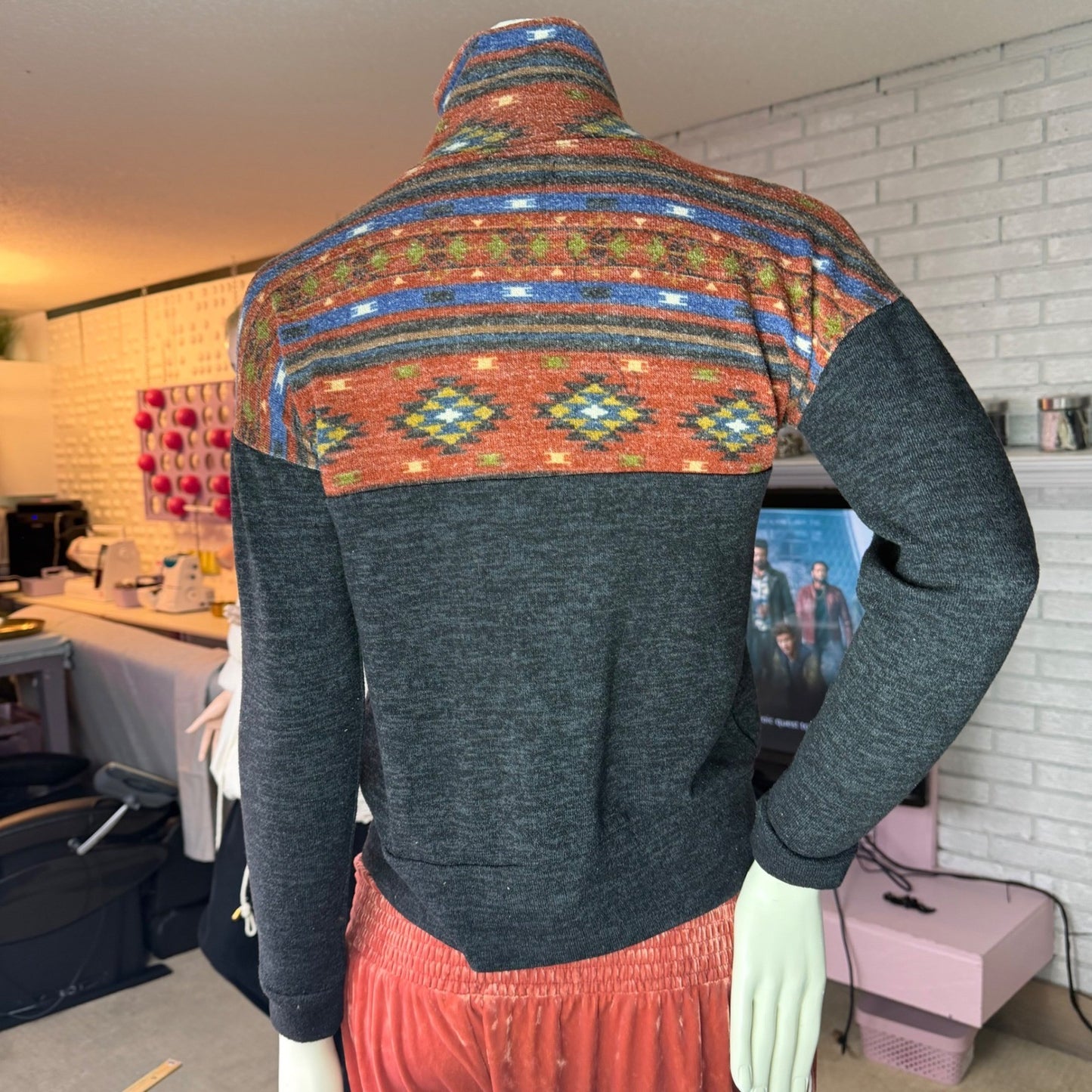 Eclipse 1/4 Zip Pullover Southwestern Print Gorpcore Cabincore Grandmacore S
