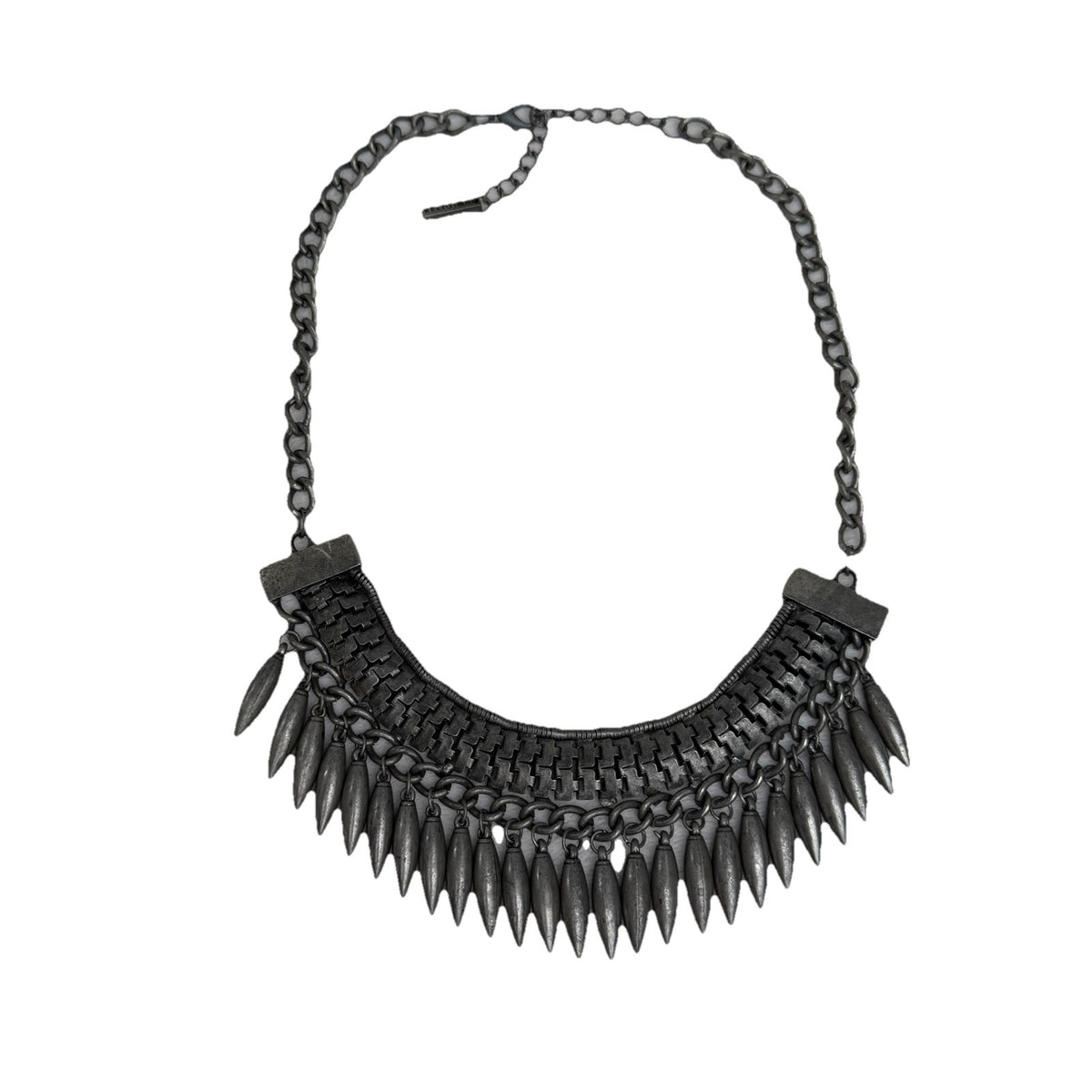 RELIGION London Gunmetal Spike Bib Necklace — front view