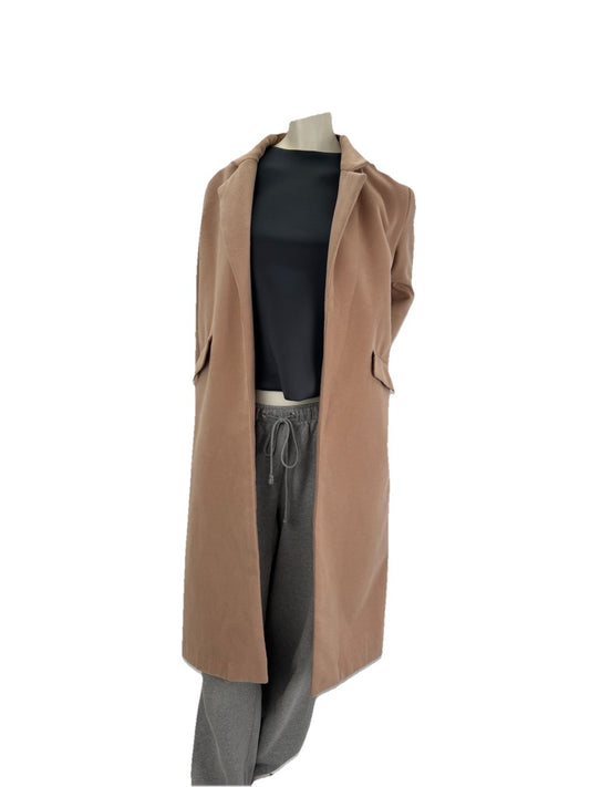 Lovposh Beige Women's long Trench Coat Size Medium  Front Pockets Fully Lined