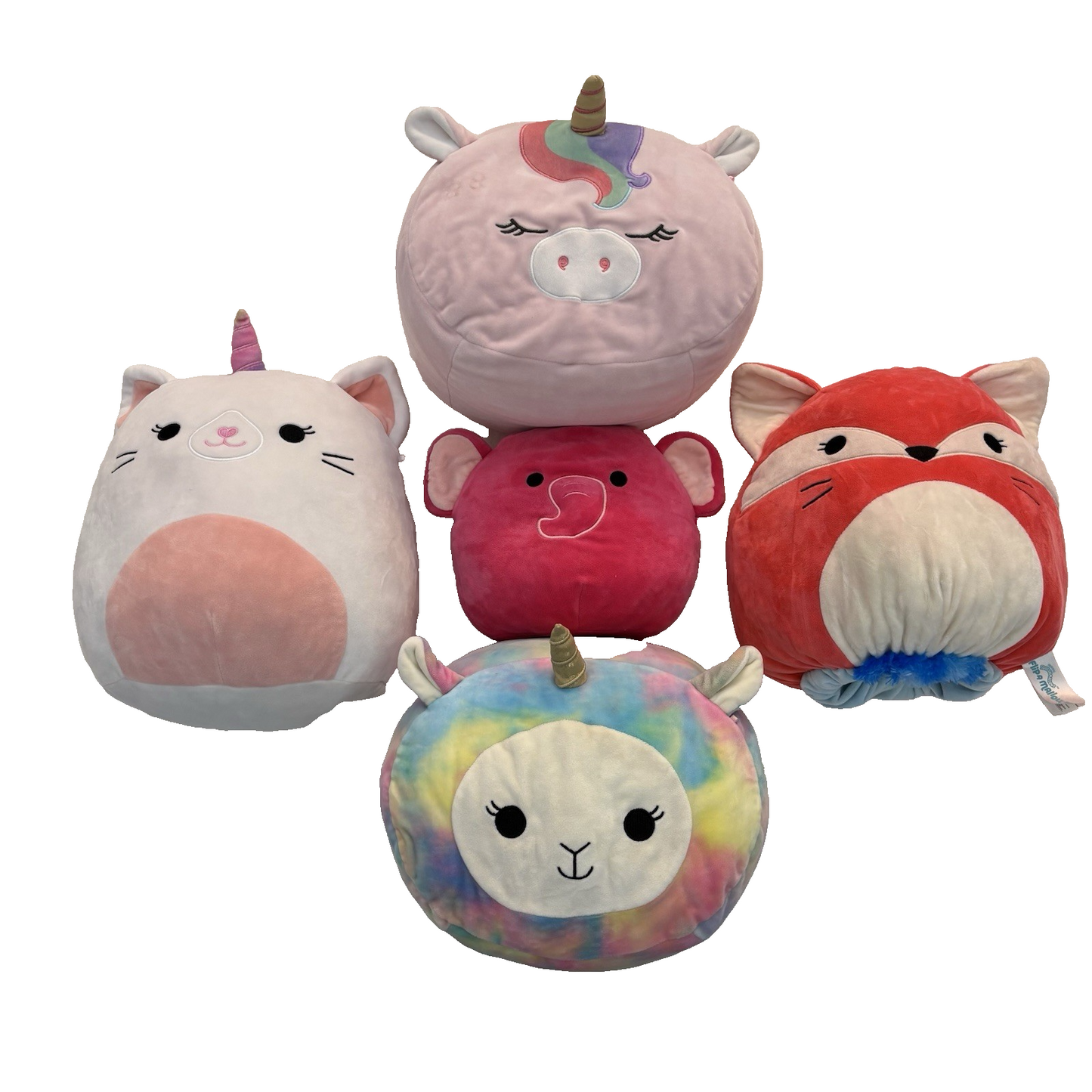 Lot of 5 Squishmallows 12” Unicorn Caticorn Fox Lambicorn Elephant Plush Set