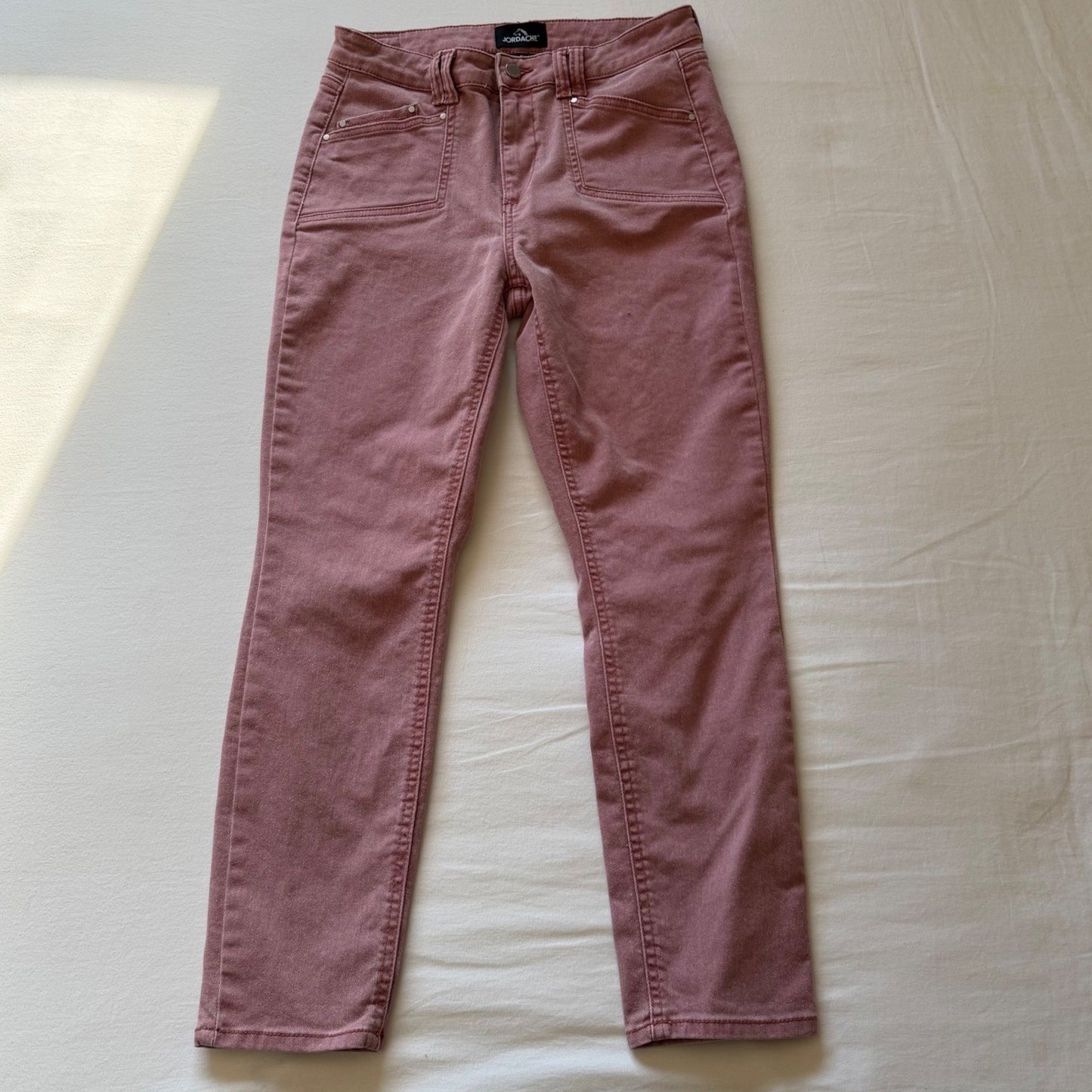 Jordache Jeans Womens High Rise Utility Straight Leg Dusty Rose Mauve Size 8