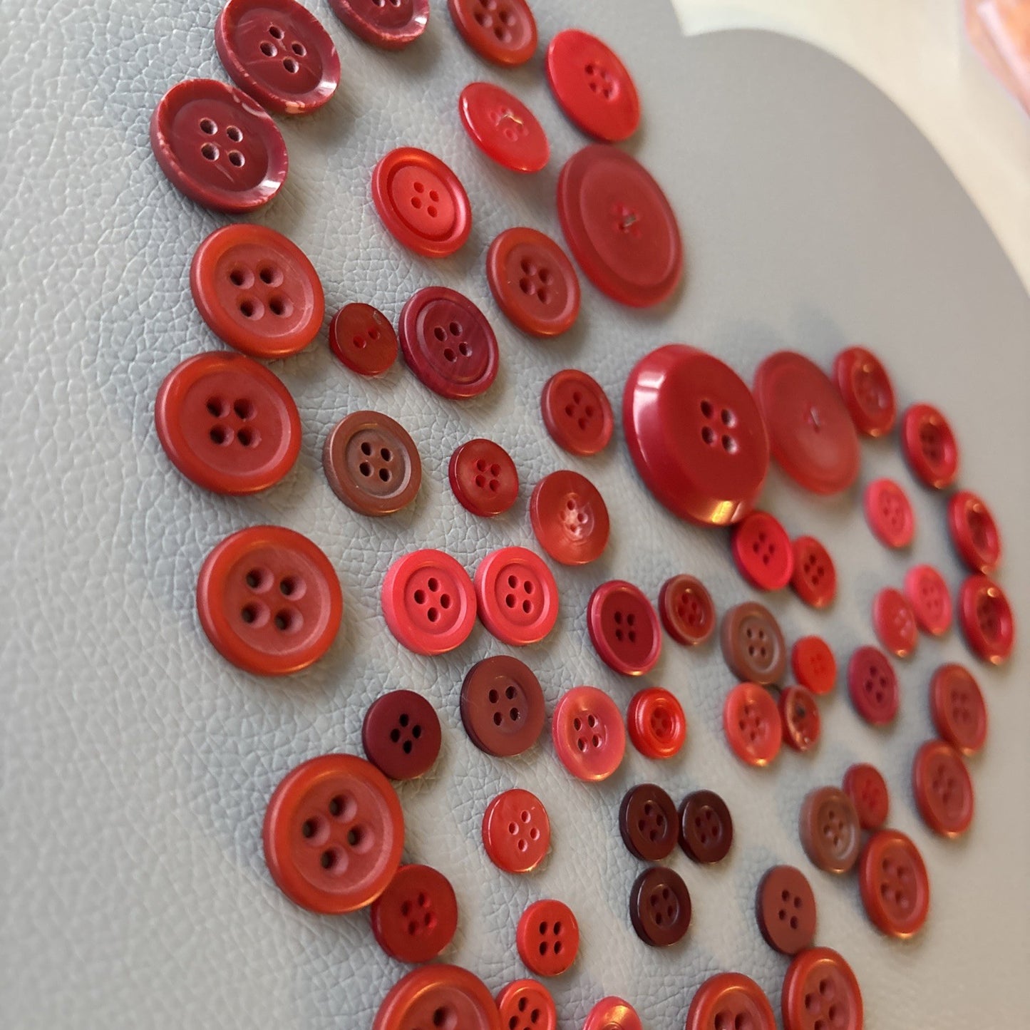 Vintage Red Four Hole Button Lot Made Of Early Plastic 3 Large,  Small + Medium