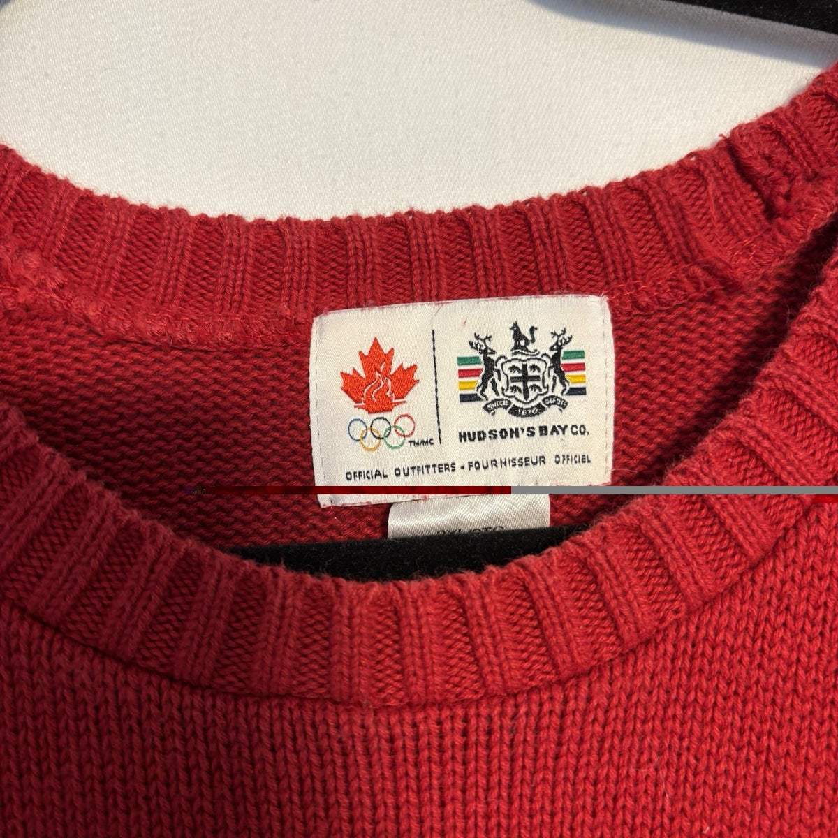 Hudson's Bay Team Canada Red Knit Sweater: Hudson's Bay Olympic outfitter neck label