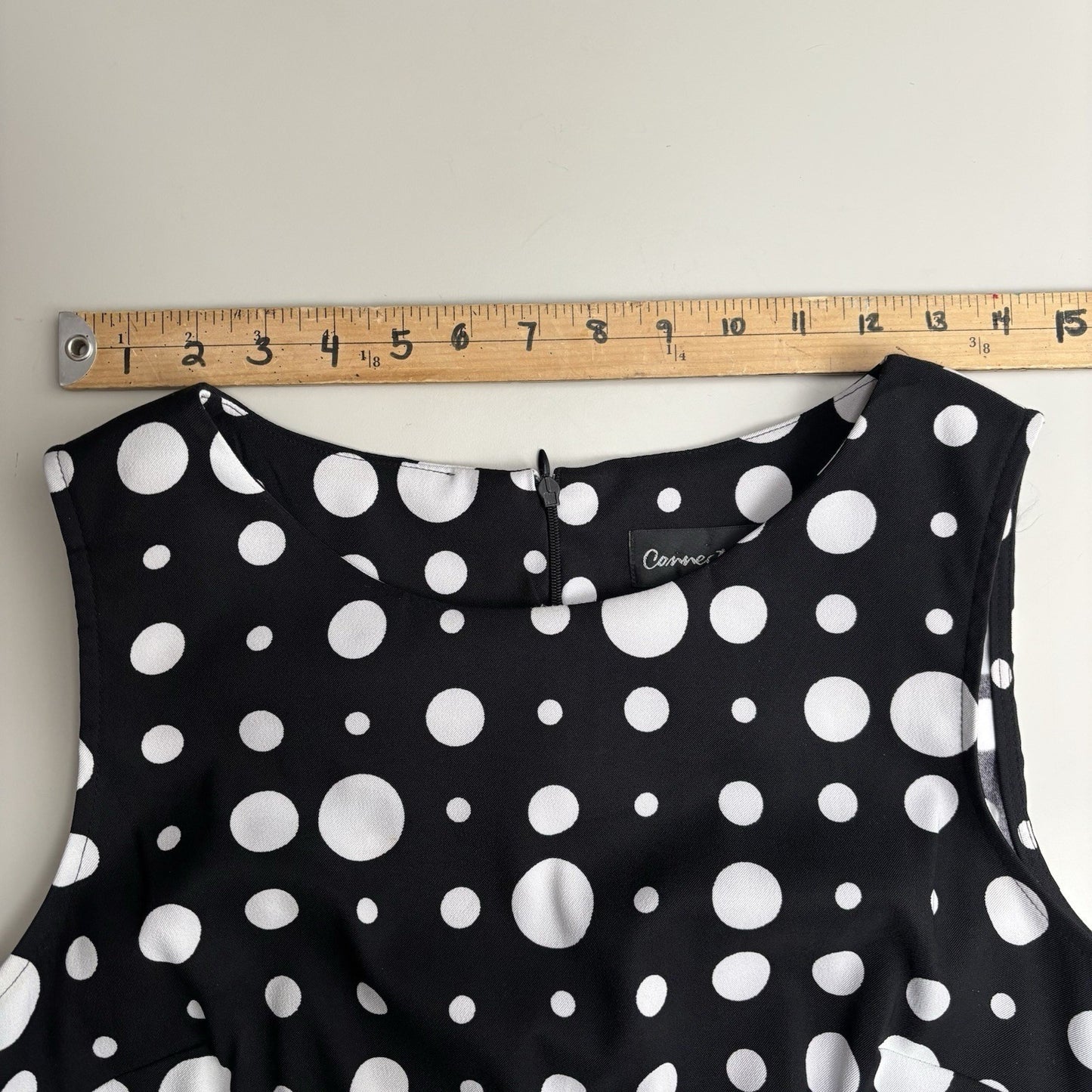 Connected Women's Black And White Polka Dot Dress Sleeveless Size 12 Boatneck