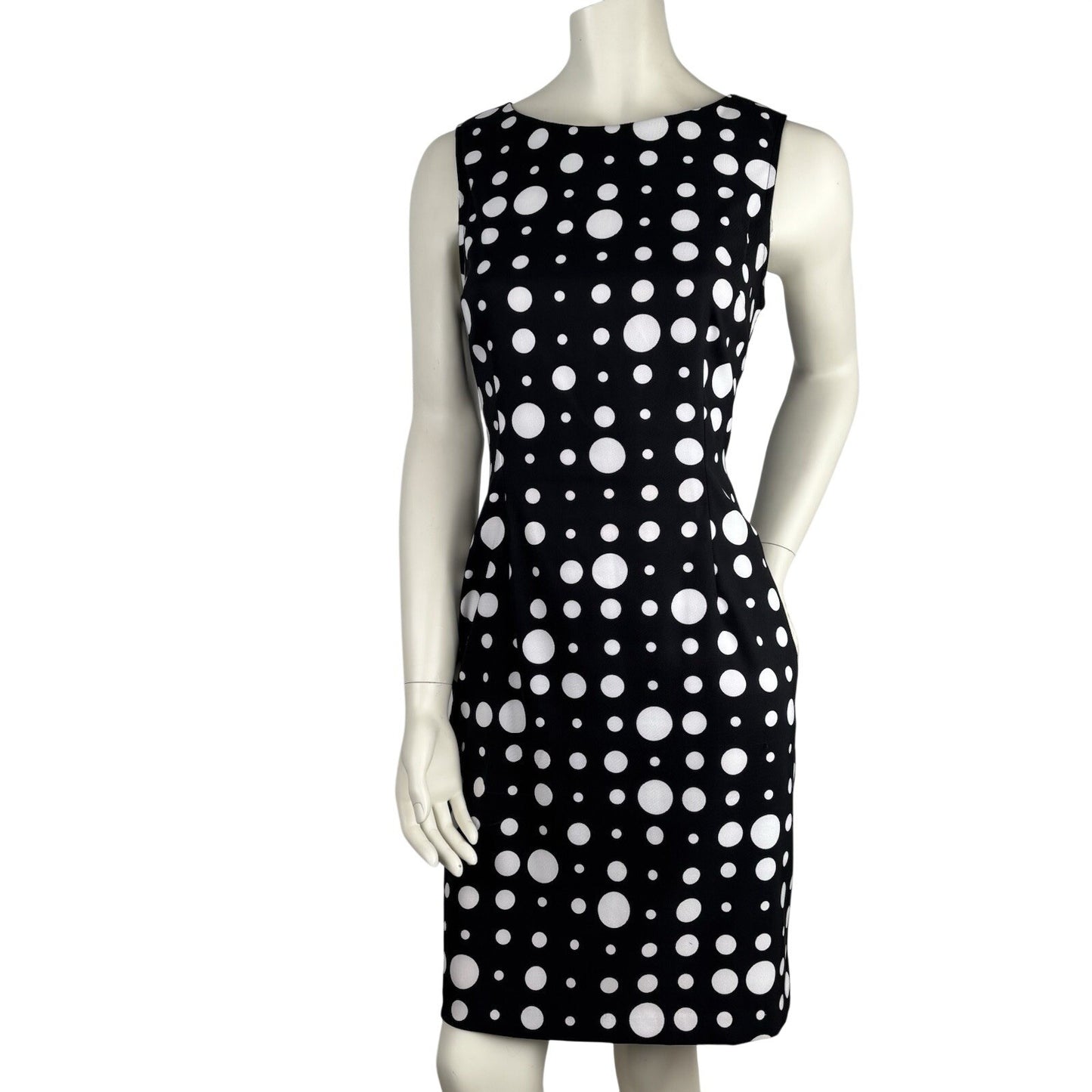 Connected Women's Black And White Polka Dot Dress Sleeveless Size 12 Boatneck