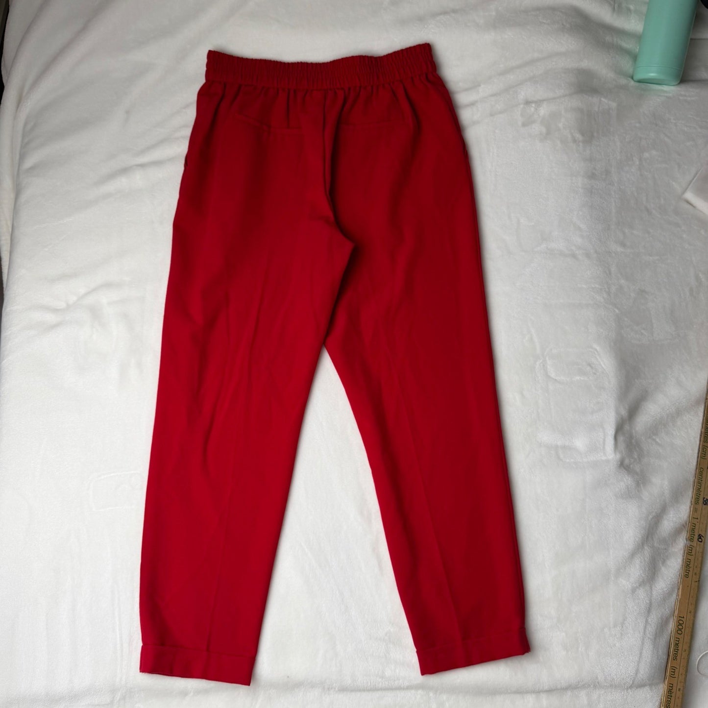 TROVARE Red Pleated Trousers Pants Elastic Waist Women's M/M career Office