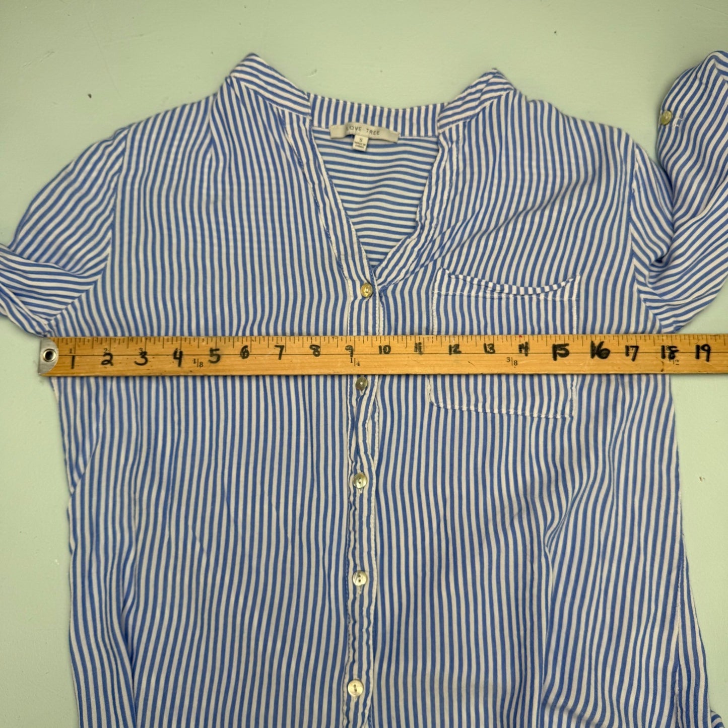 Love Tree Striped Button Down Shirt nautical Preppy Coastal Grandmother Sz S
