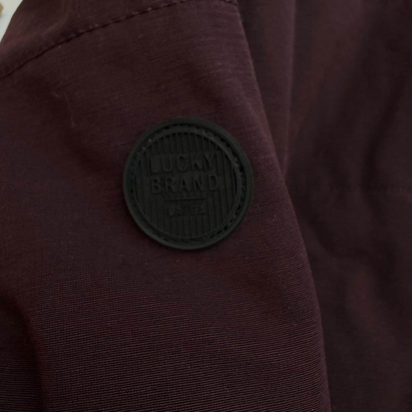 Lucky Brand Quilted Hooded Parka Jacket Burgundy Full Zip Pockets Womens Medium