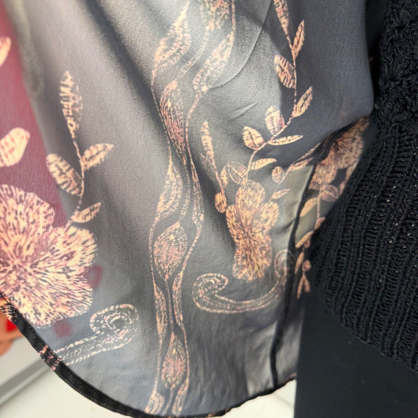 Womens Sheer Black Floral Kimono Wrap Open Front Draped Chiffon Boho Romantic