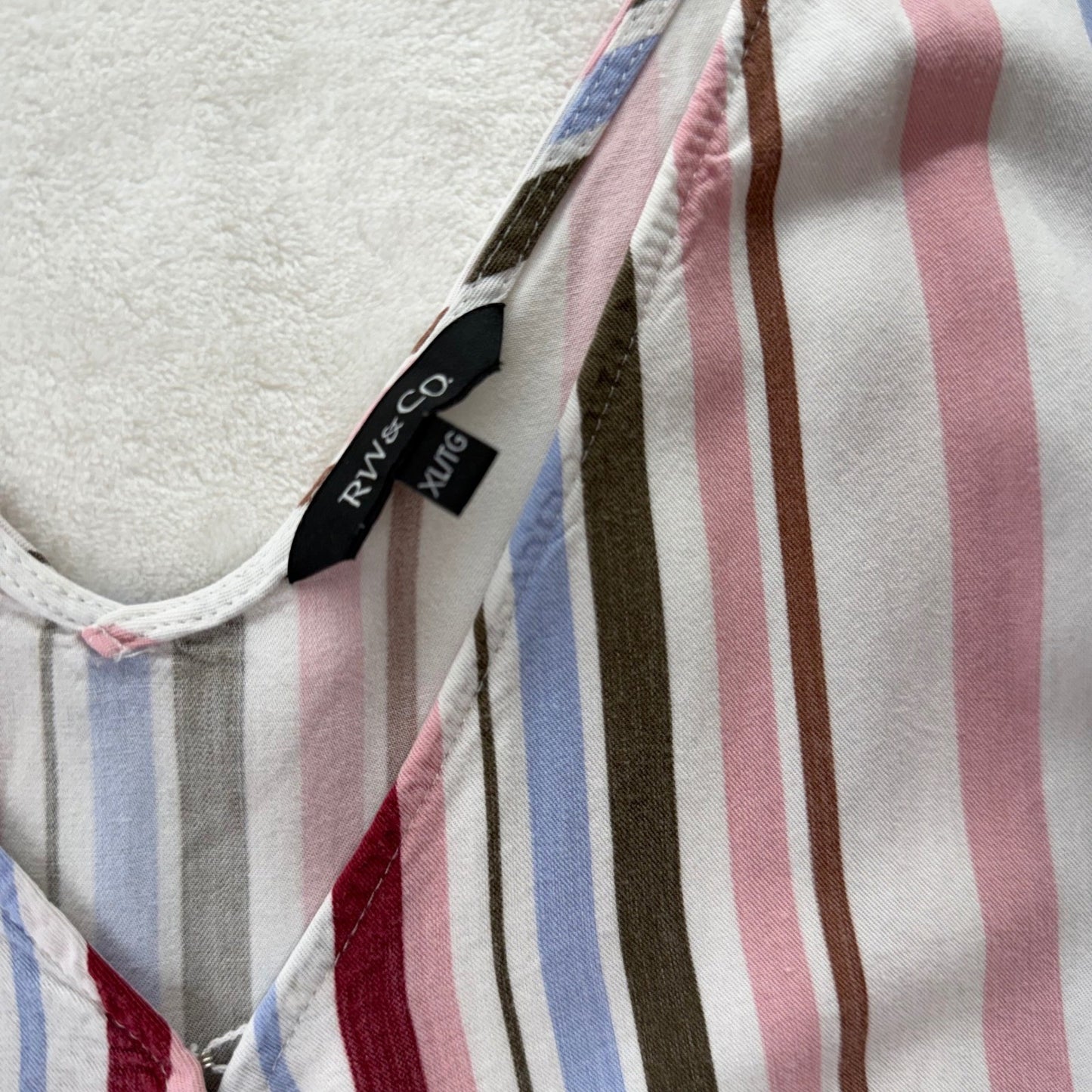 RW&CO Womens XL Multi-Color Striped V-Neck Sleeveless Tank Top Nautical Preppy