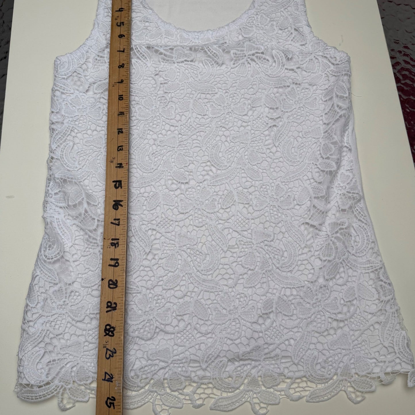 White Floral Lace Sleeveless Tank Top  Hem Size Small Boho Victorian Romantic
