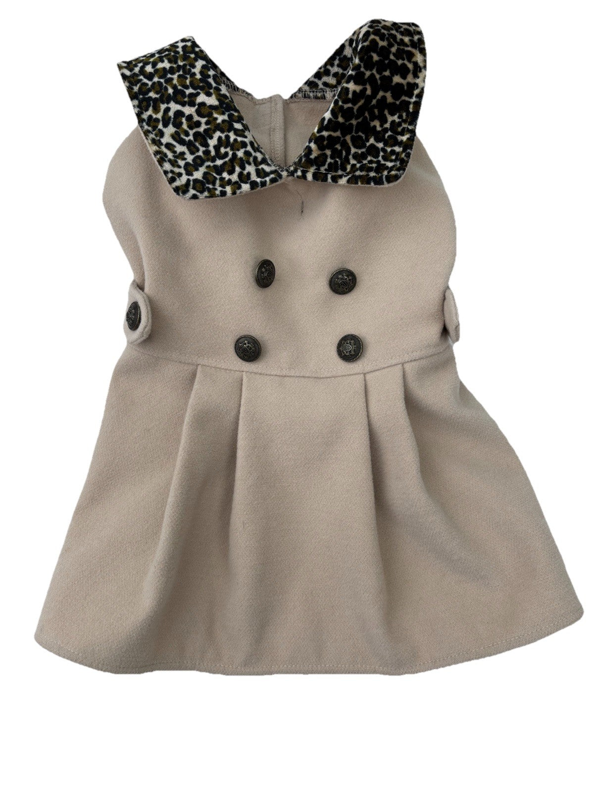 Dog Peacoat Animal Print Collar Beige Size Medium Dressy Vintage Style Buttons