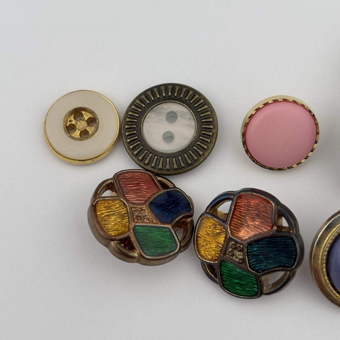 Vintage Jewel-Tone Button Lot – Enamel, Faux Pearl & Gemstone Styles, 25pcs