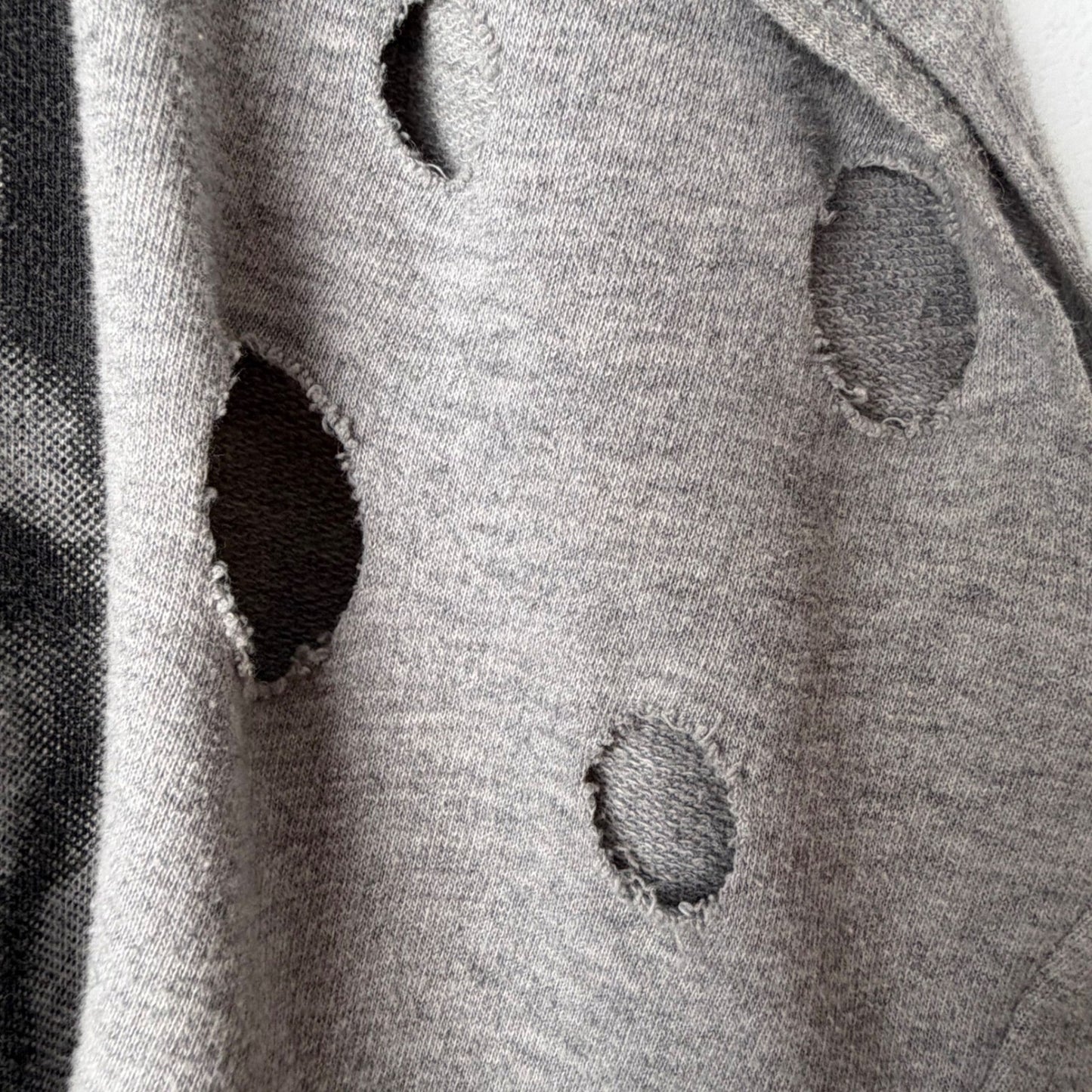 QED London Sweat Top Skull Graphic Distressed Laser Cut Top Gray S/M Punk Grunge