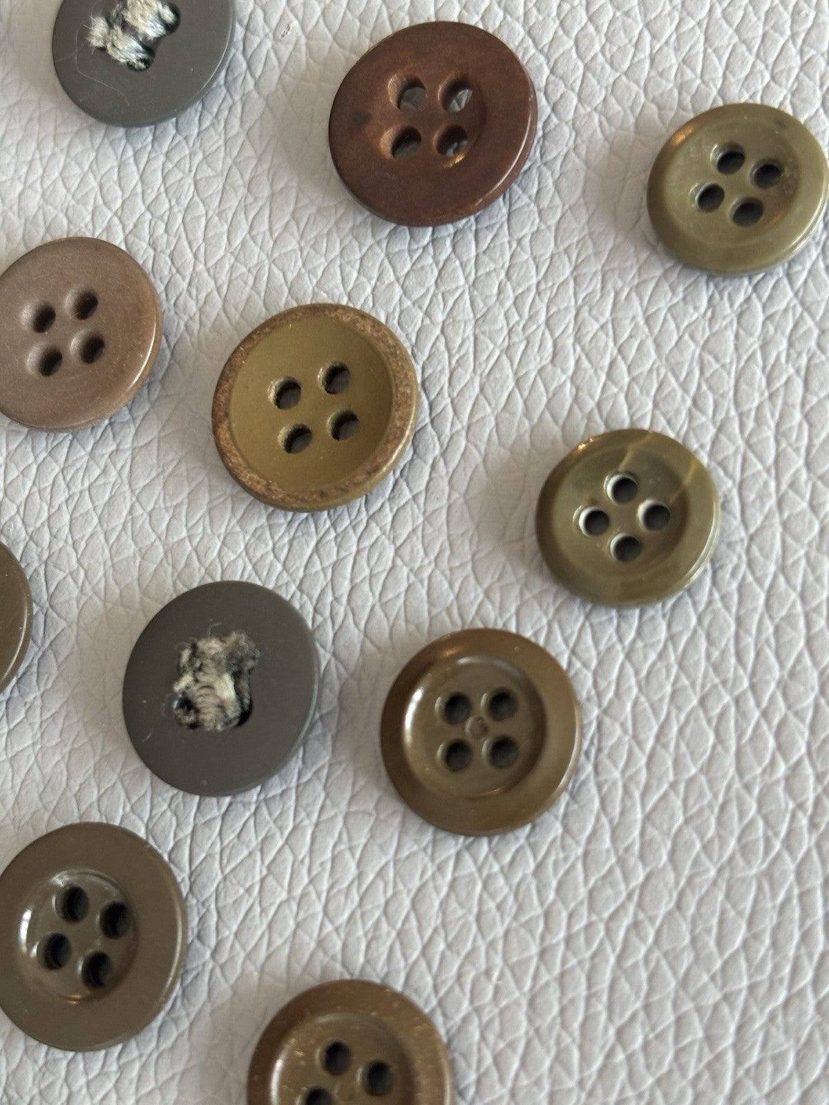 Vintage Lot Of 40 Brown Grey Beige Green Four Hole Buttons. Celluloid Glass