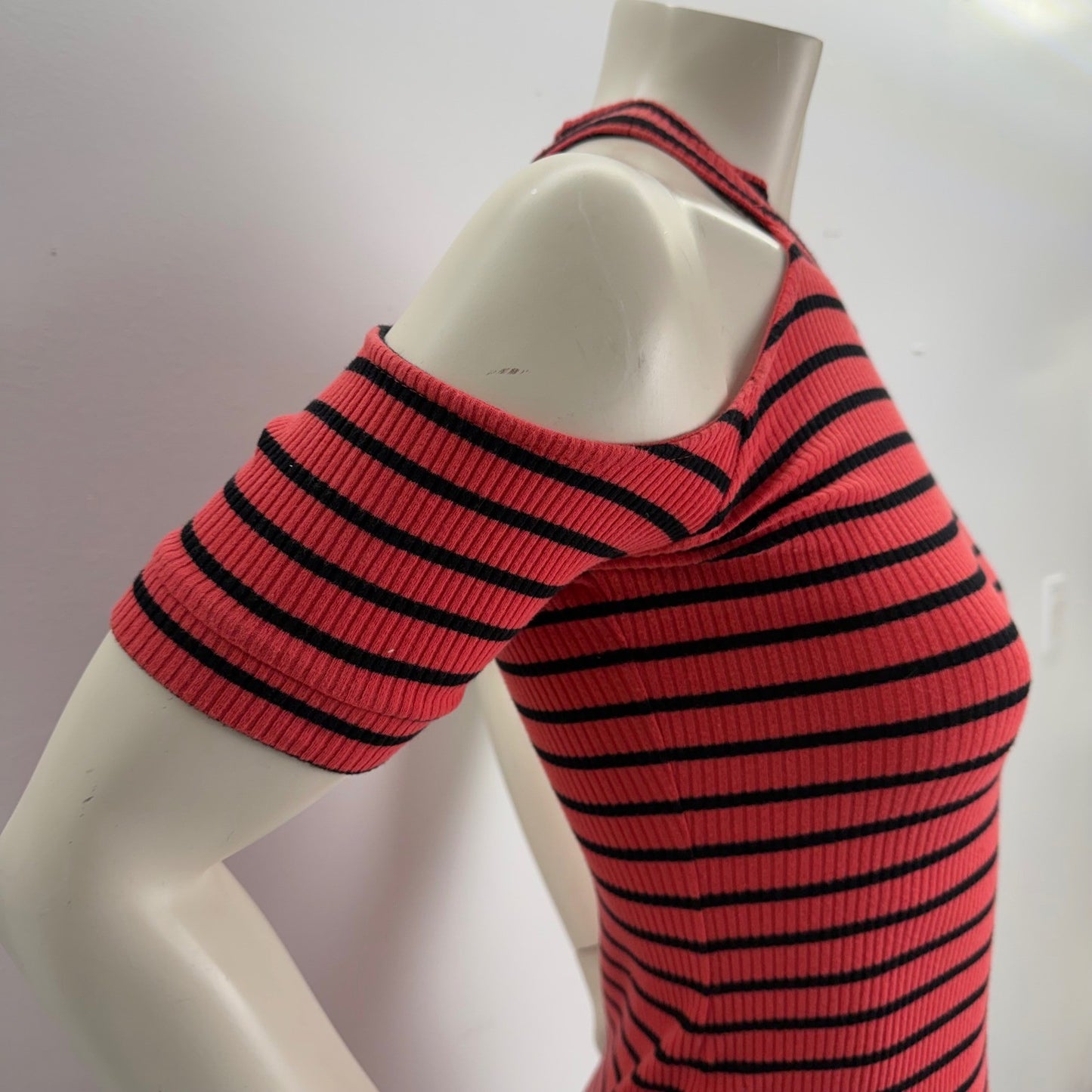 Derek Heart Striped Mini Dress Cold Shoulder Ribbed Bodycon Y2K Streetwear Edgy
