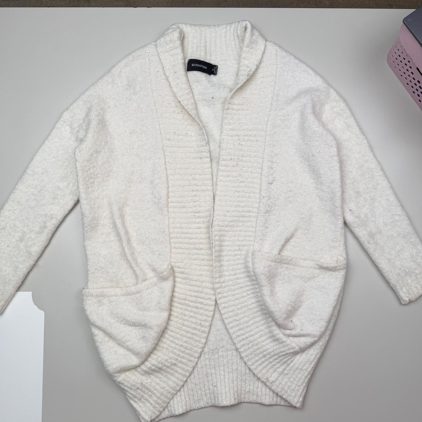 Vintage Mink Pink Cream Eyelash Cocoon Cardigan longline open front Y2K XSmall