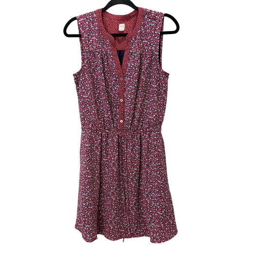 Gap Petite Sleeveless Floral Mini Dress Pink Red Navy SP Split Neck Cottagecore