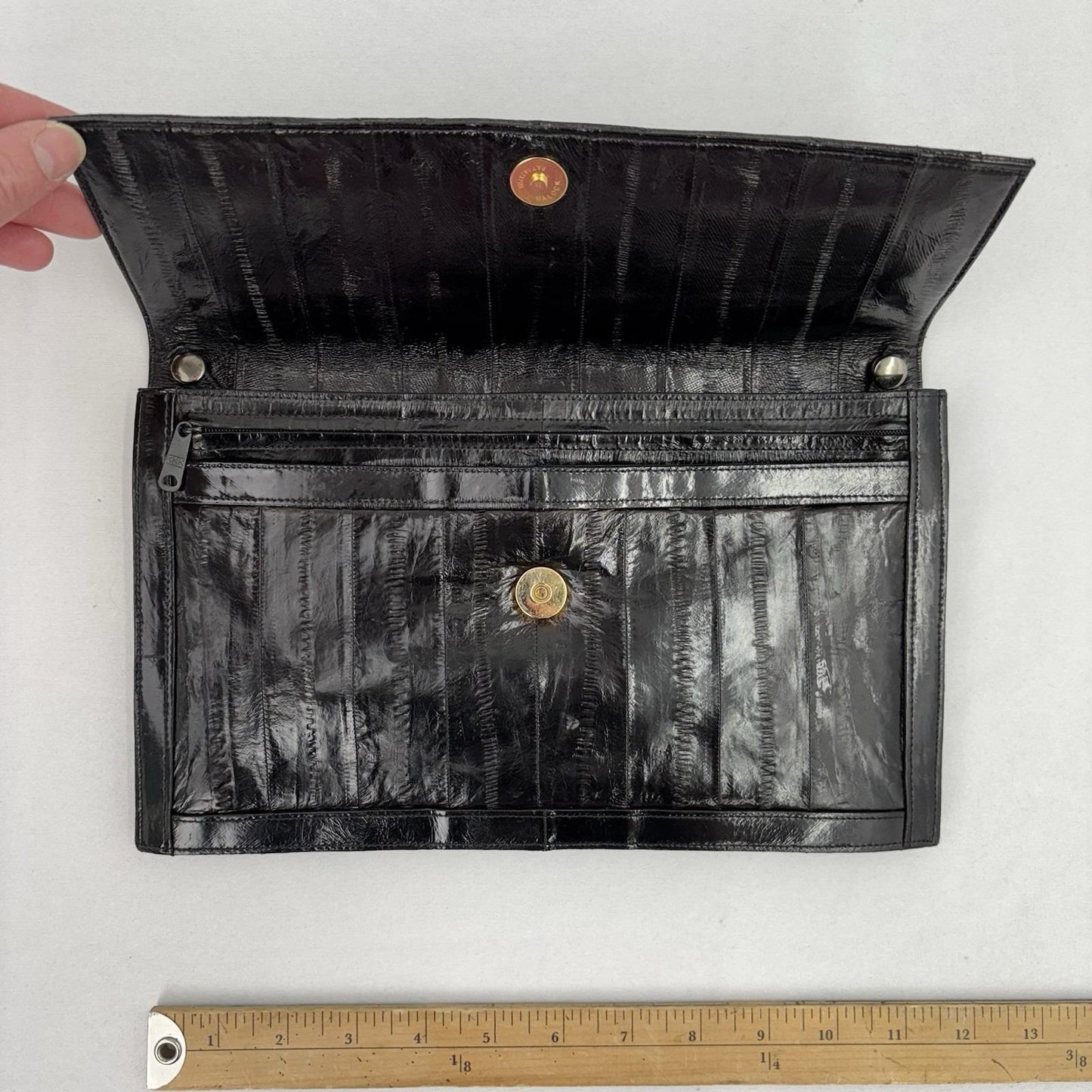 Vintage Black Eel Skin Clutch Leather Classic Quiet Luxury Old Money Mob Wife