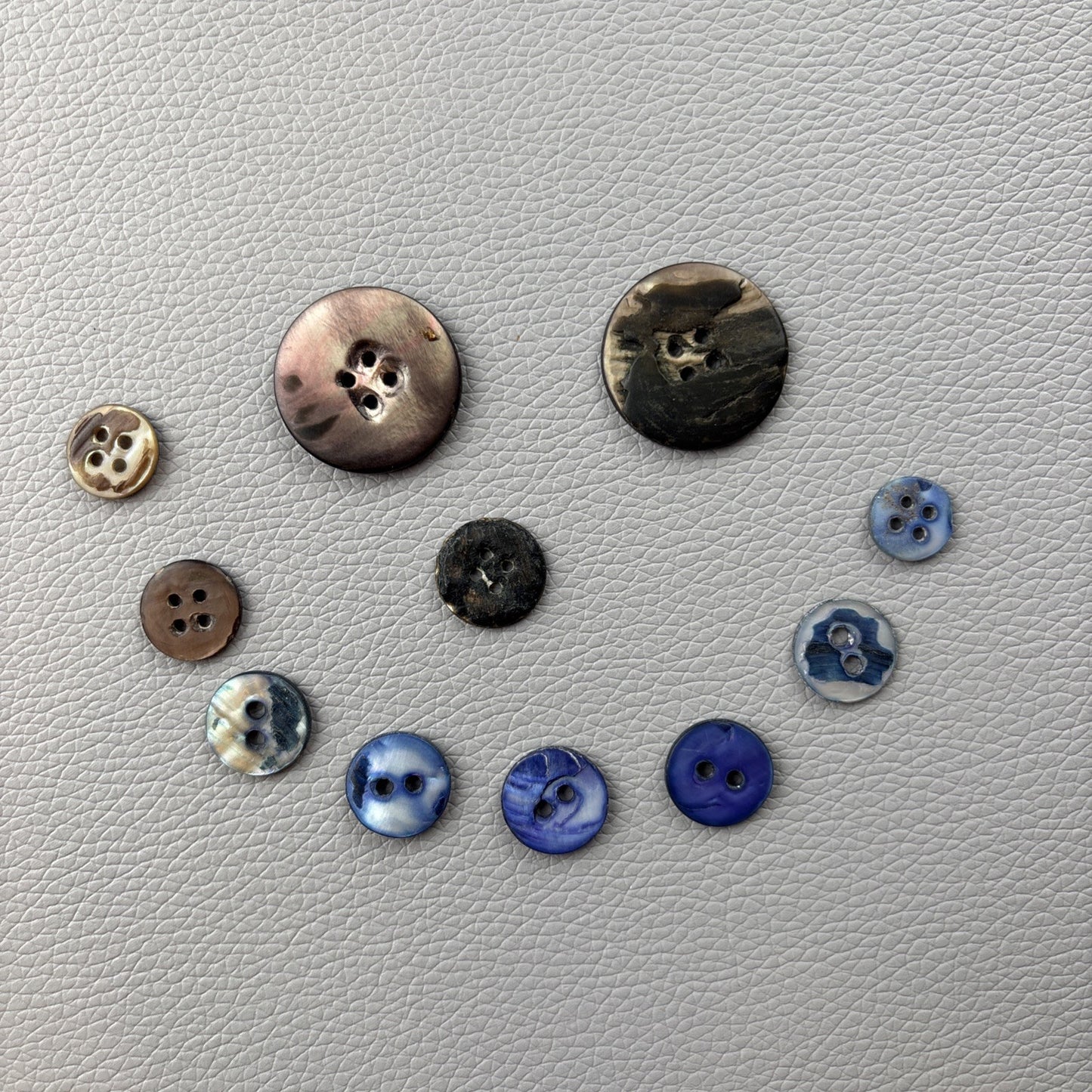 Vintage Mother Of Pearl Buttons. Lot Of 11 Two Hole And Four Hole Round Buttons