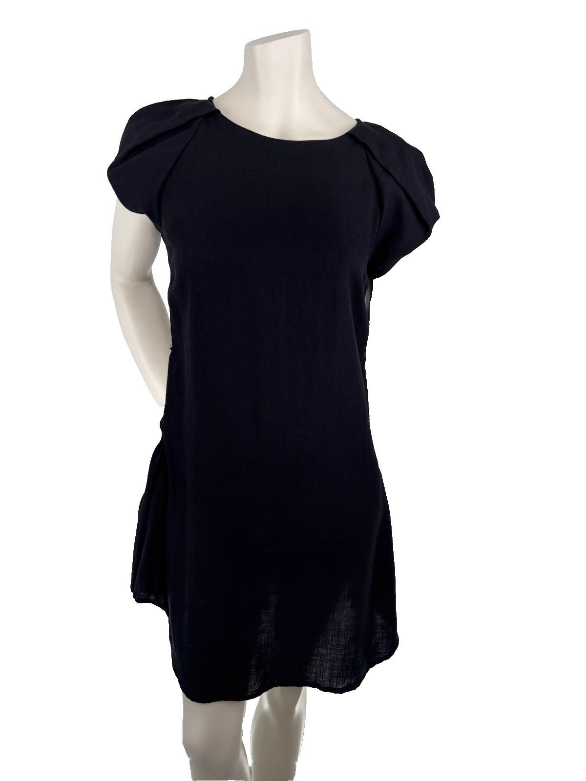 Covet Black Shift Dress Women’s M Pleated Cap Sleeve Minimalist Tunic