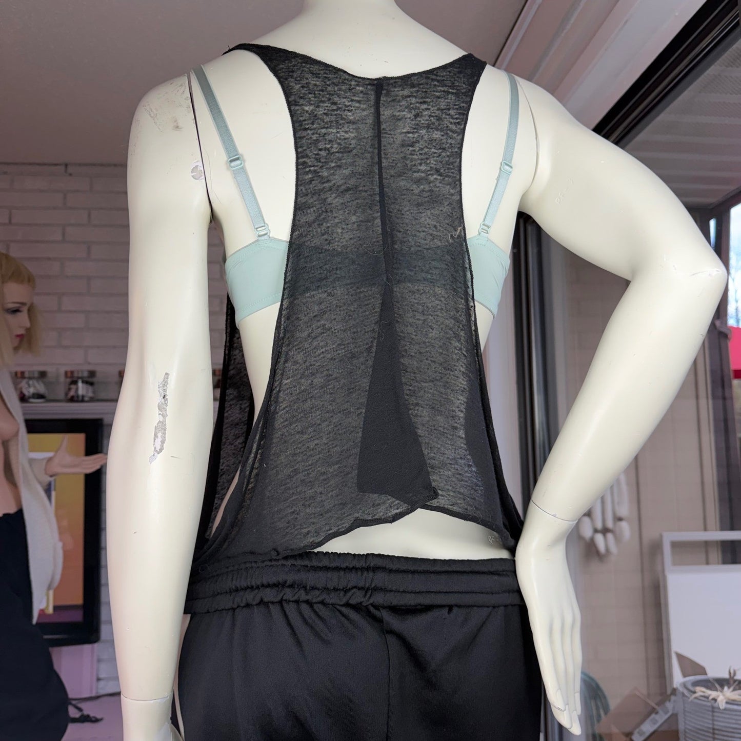Black Sheer Racerback Crop Top Low Side Streetwear Goth Edgy Grunge Witchy OSFA