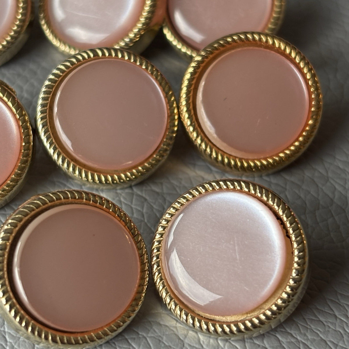 Contemporary Gold Filigree Cabochon Button Lot Pink Aqua Frosted Retro Style Set