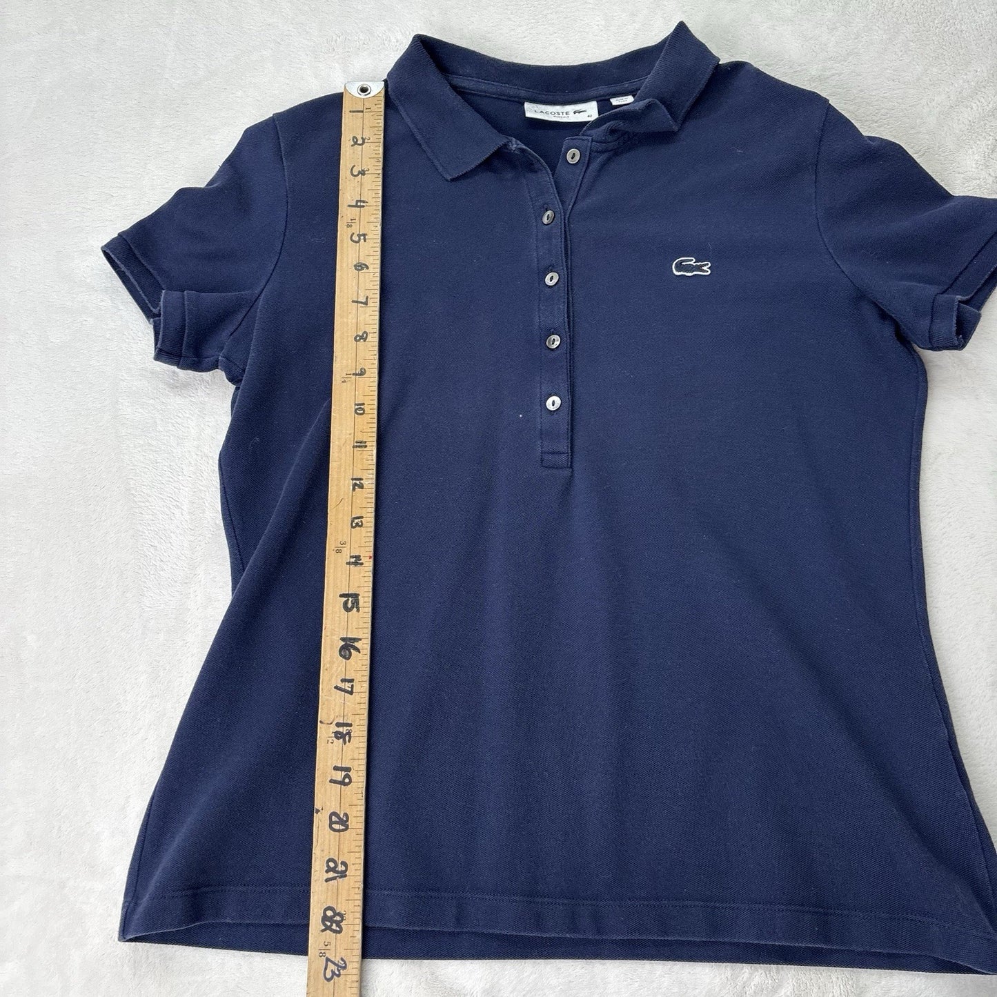 Lacoste Slim Fit Women’s Polo Shirt Navy Blue Size 42 Short Sleeve Classic Croc