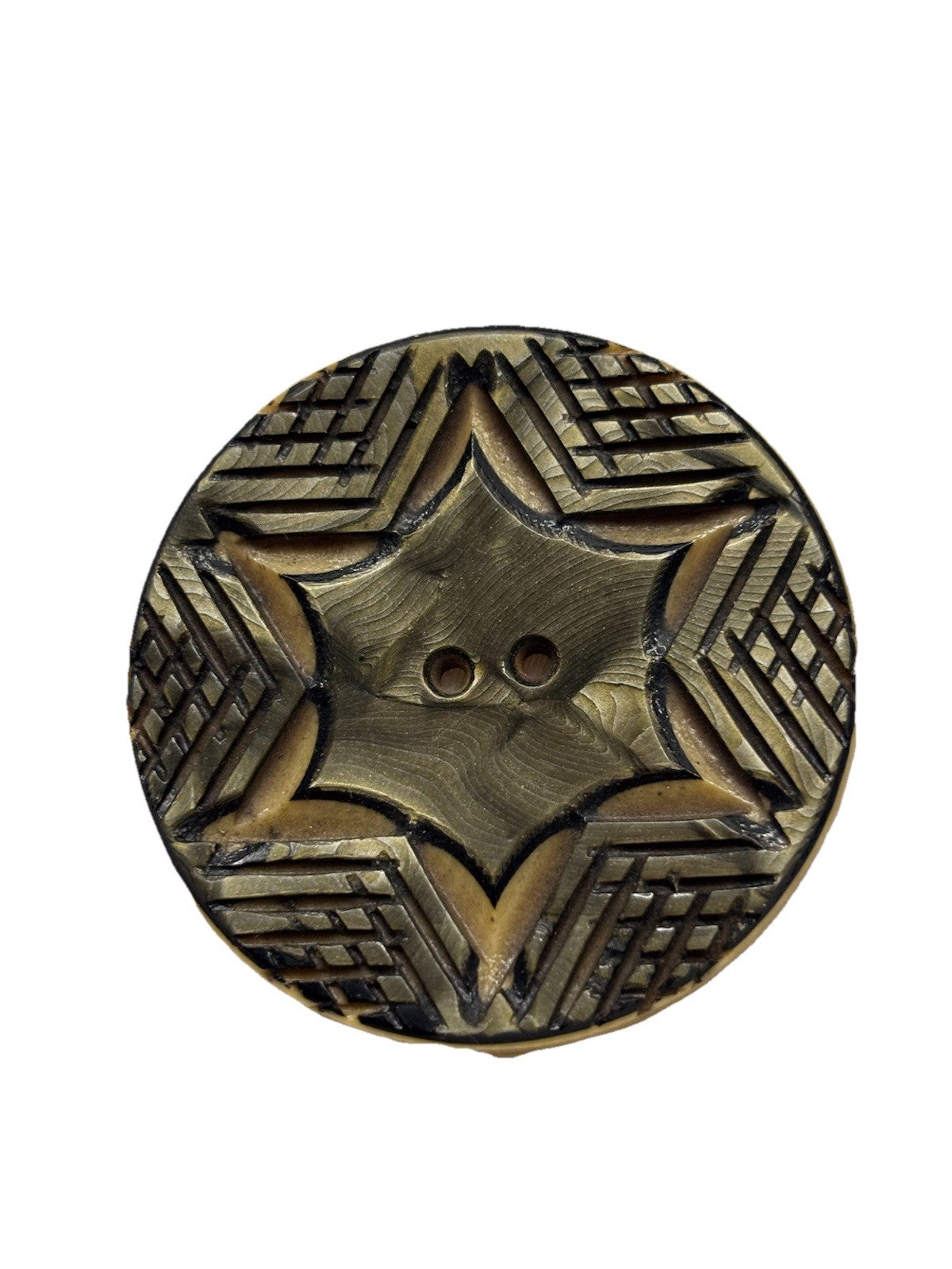 Vintage 1930s Carved Casein Button – Art Deco Star Design Large 1.5”