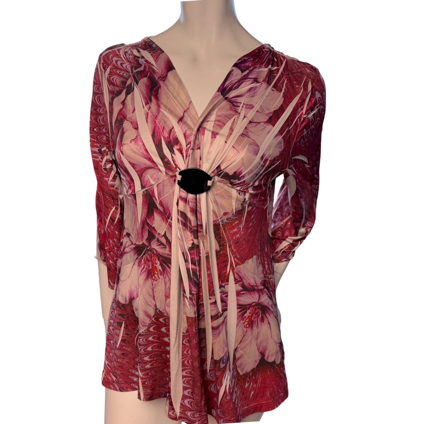 Style & Co Petite Floral Print Top Blouse Bell Sleeve Crochet Lace Boho Y2K  PL