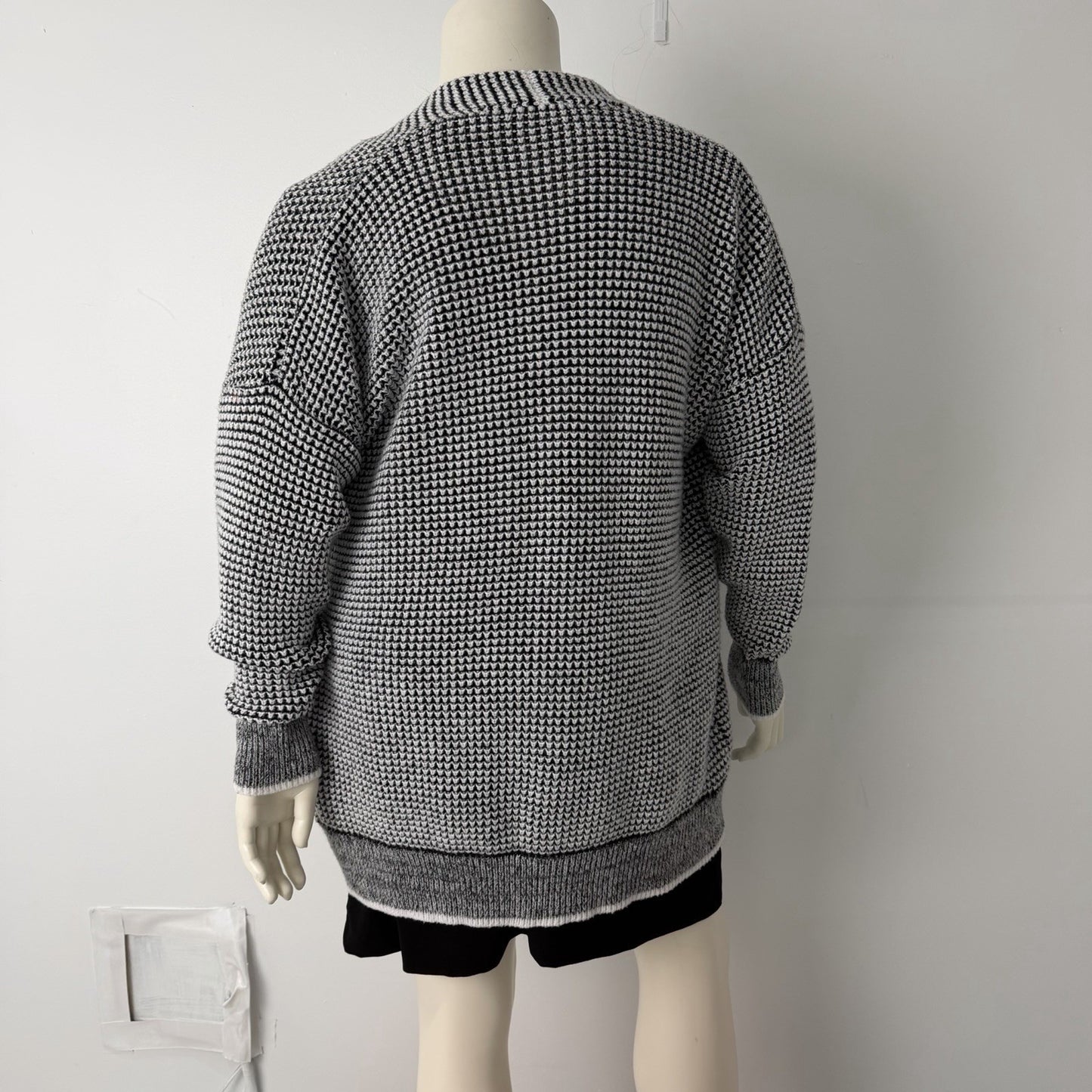 Women's Knit Cardigan – Black White Open Front Slouchy Longline Sweater Size XXL