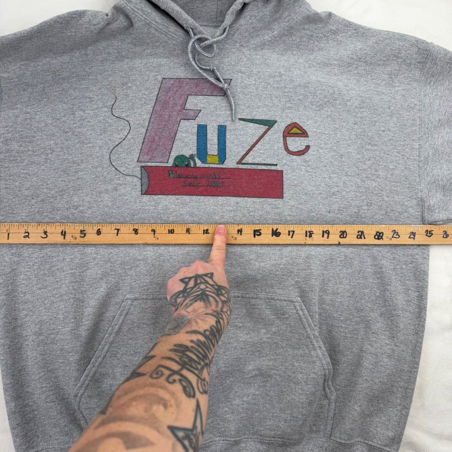 Grey Oversized Pullover Fuze 2001 Hoodie Mens XL Streetwear Skater Grunge Basic
