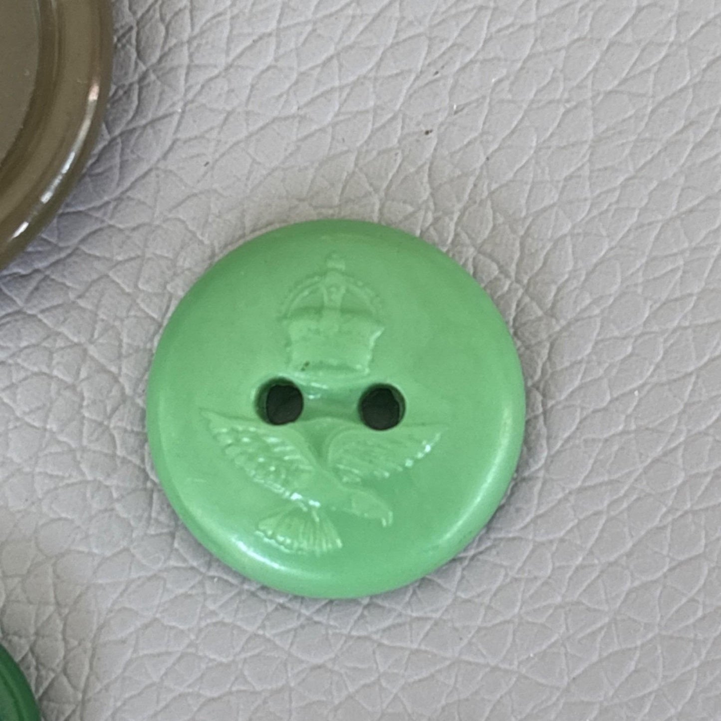 WWII RAF Bakelite Button Lot • Military Khaki & Deco Green Plastics (1940s–50s)