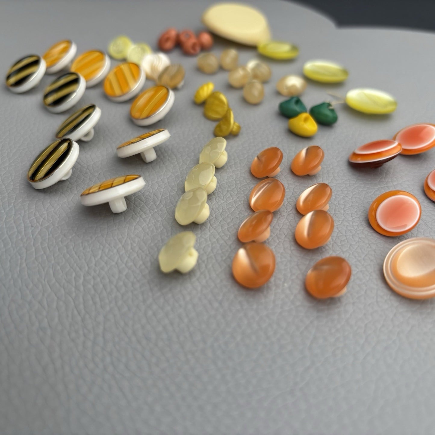 Vintage Button Lot 1940s–1970s Retro Orange Yellow Black Cream Mix 52 Piece Lot