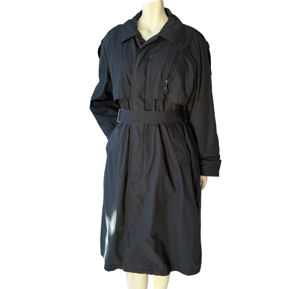 Vintage Moores Black Belted Trench Coat | 38L — view 1